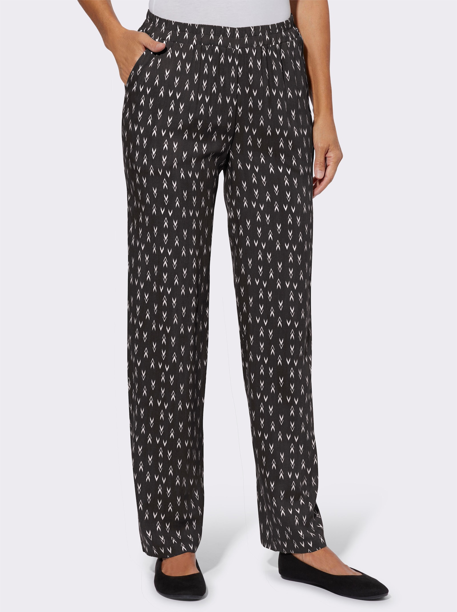 Freizeithose mit zwei Taschen, gemustert - schwarz-ecru-bedruckt