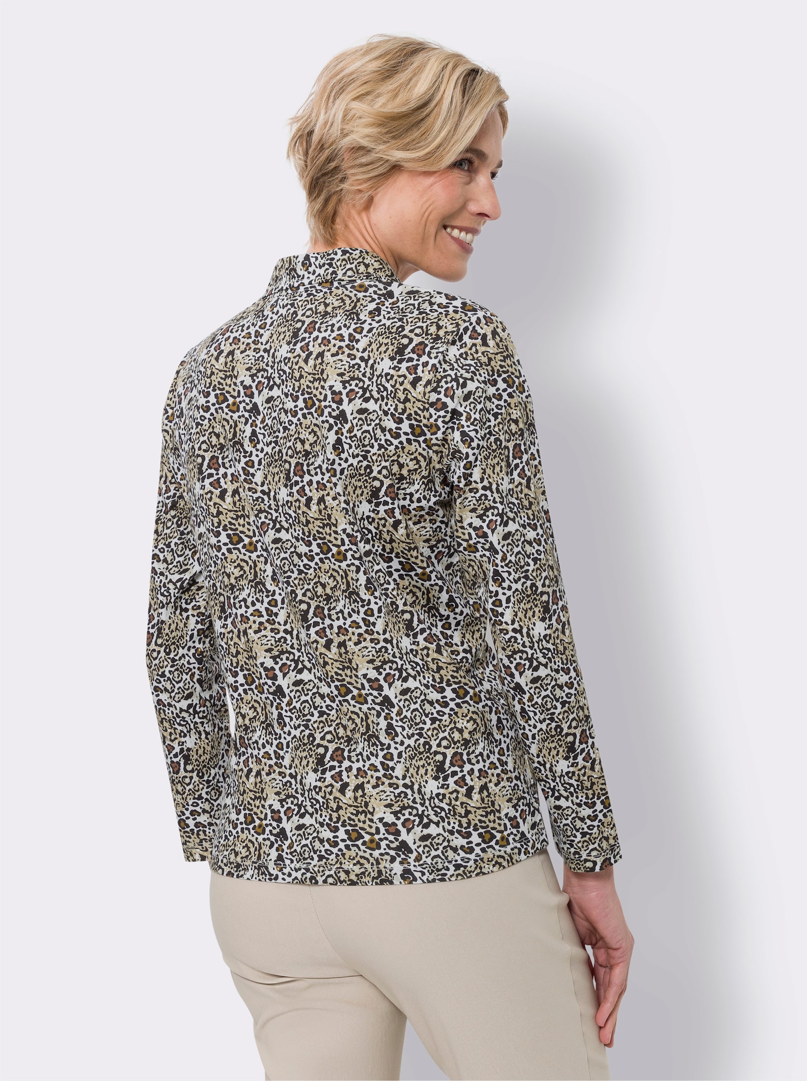 Poloshirt met luipaardprint - ecru/camel bedrukt