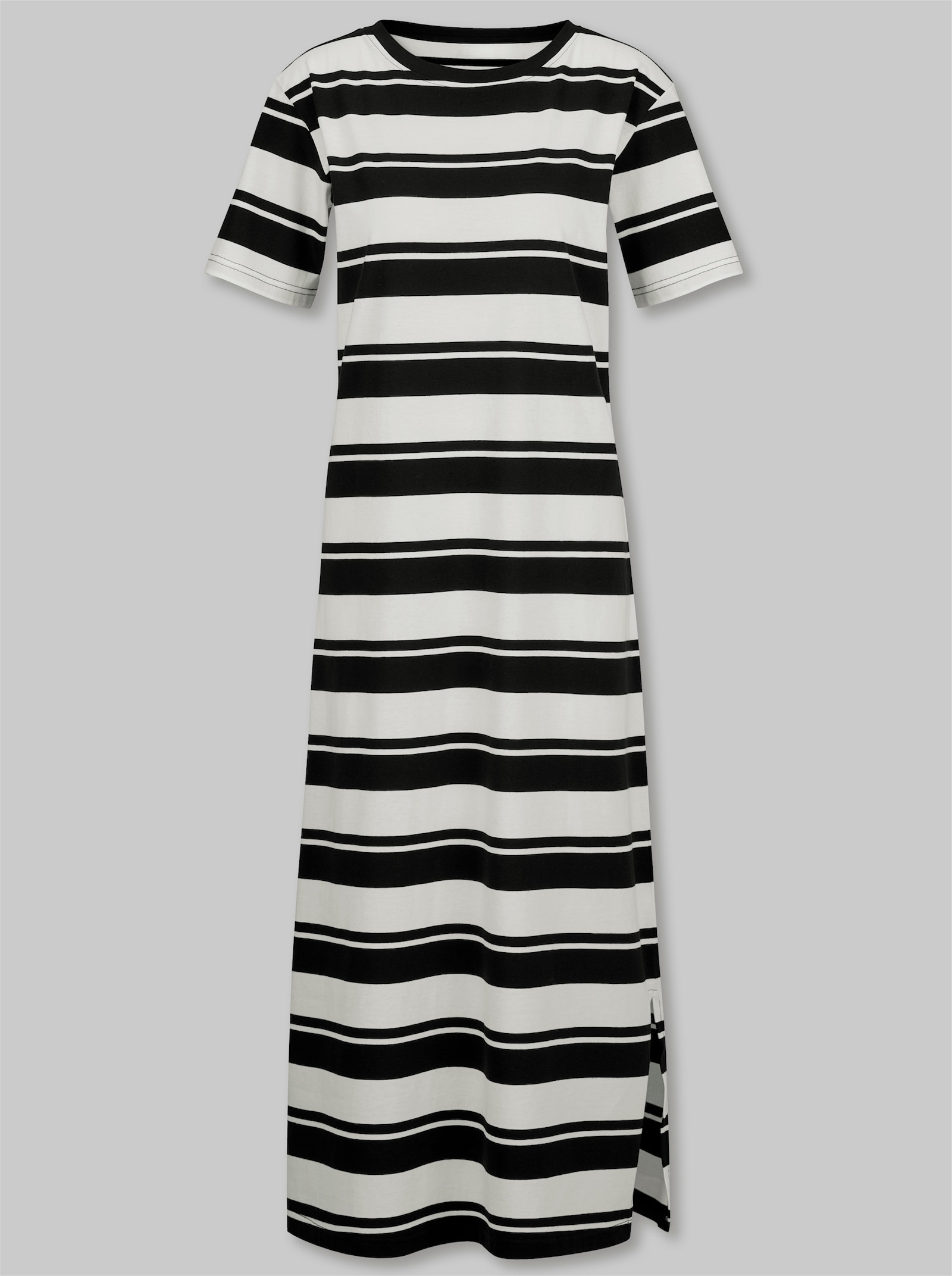 heine Jerseykleid mit Schlitz - schwarz-ecru-gestreift
