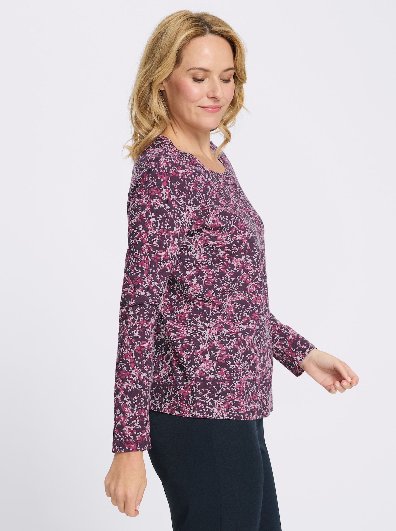 Langarmshirt mit Millefleur-Druck - traube-ecru-bedruckt