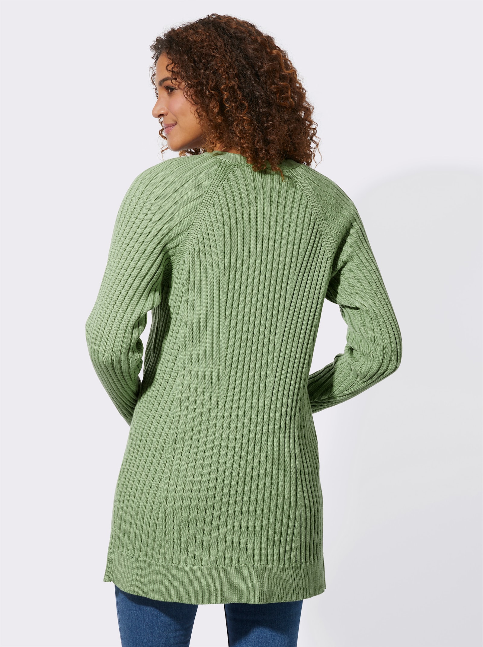 Longstrickjacke in Ripp-Optik - eucalyptus