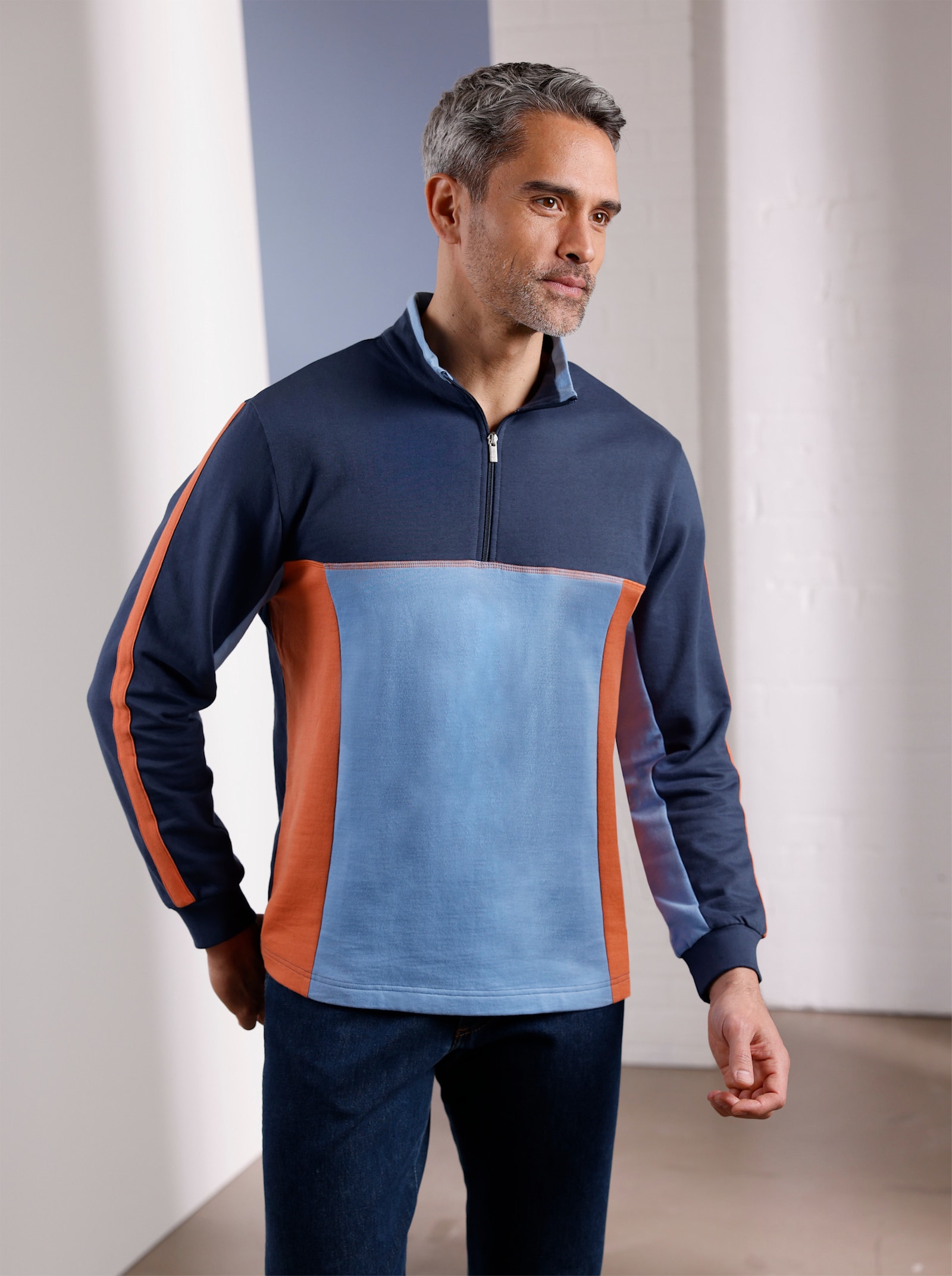 Sweatshirt mit Kontrastnähten - dunkelblau-himmelblau