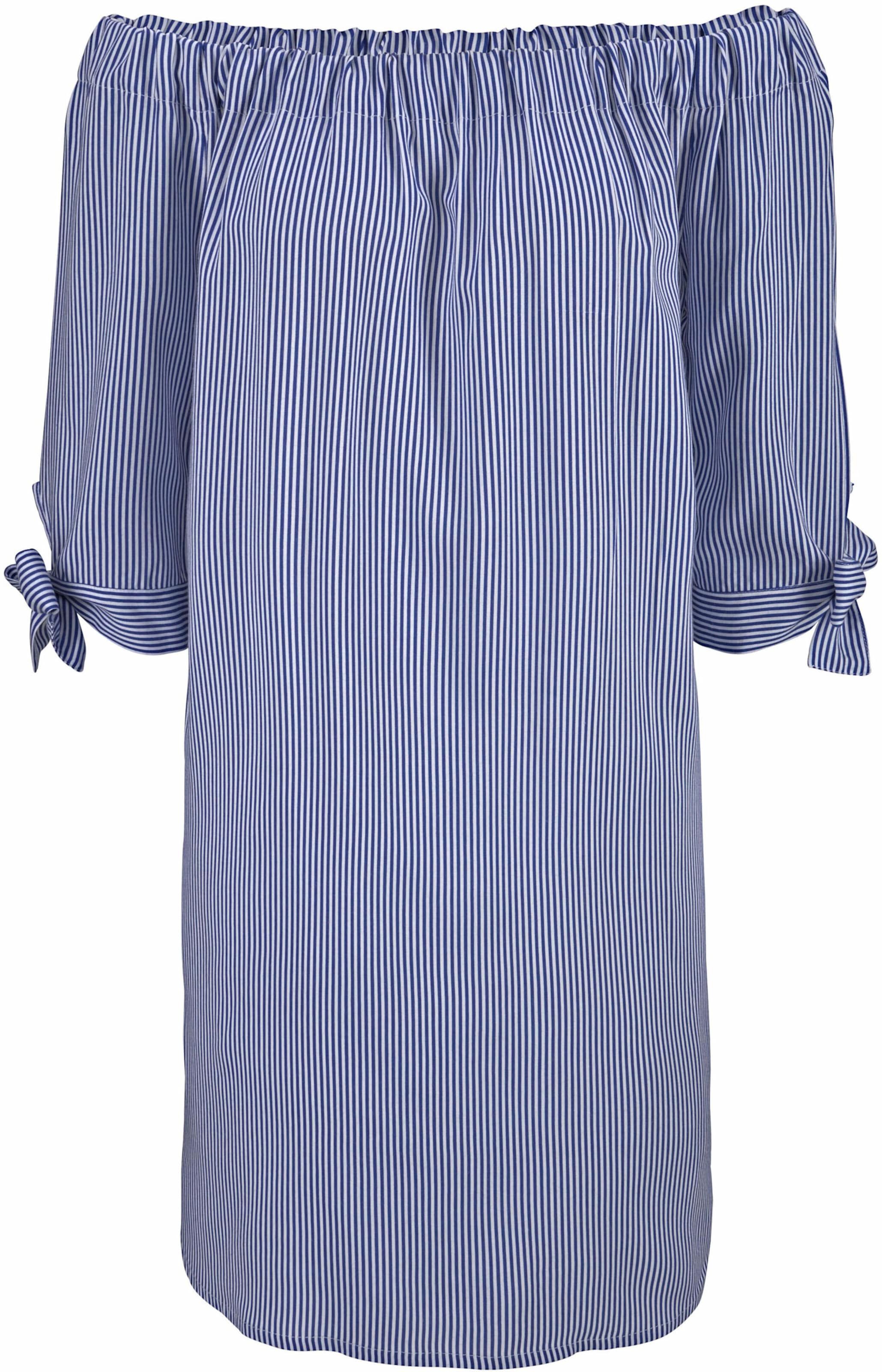 Abschluss günstig Kaufen-Blusenkleid in blau-weiß von LASCANA. Blusenkleid in blau-weiß von LASCANA <![CDATA[Im Carmenstil mit breitem elastischem Abschluss am Ausschnitt. 3/4-lange Ärmel mit seitlichem Band zum Knoten. Hinten etwas länger geschnitten als vorn. Leicht