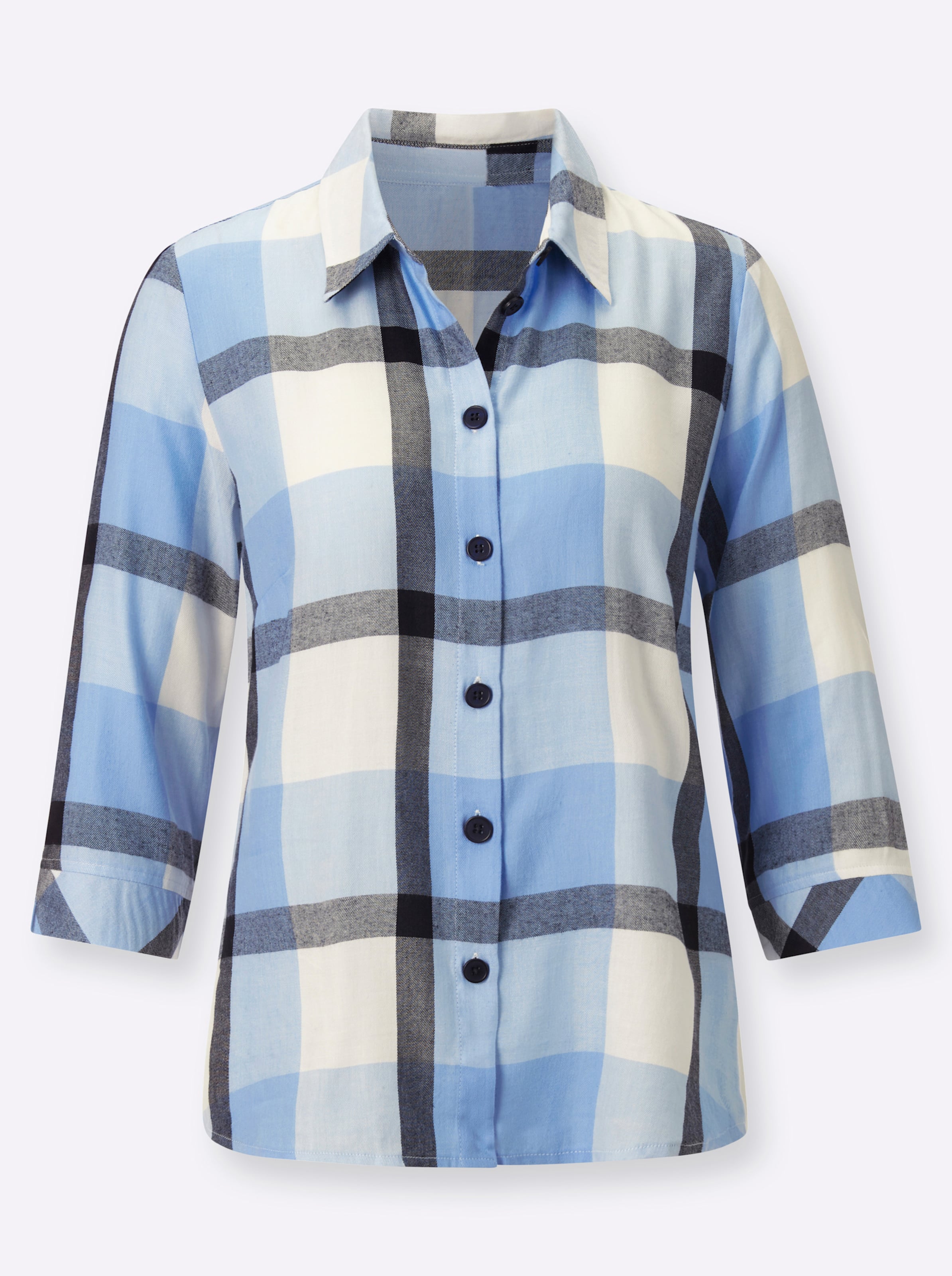 Witt Weiden Damen Bluse eisblau ecru kariert  - Onlineshop Witt Weiden