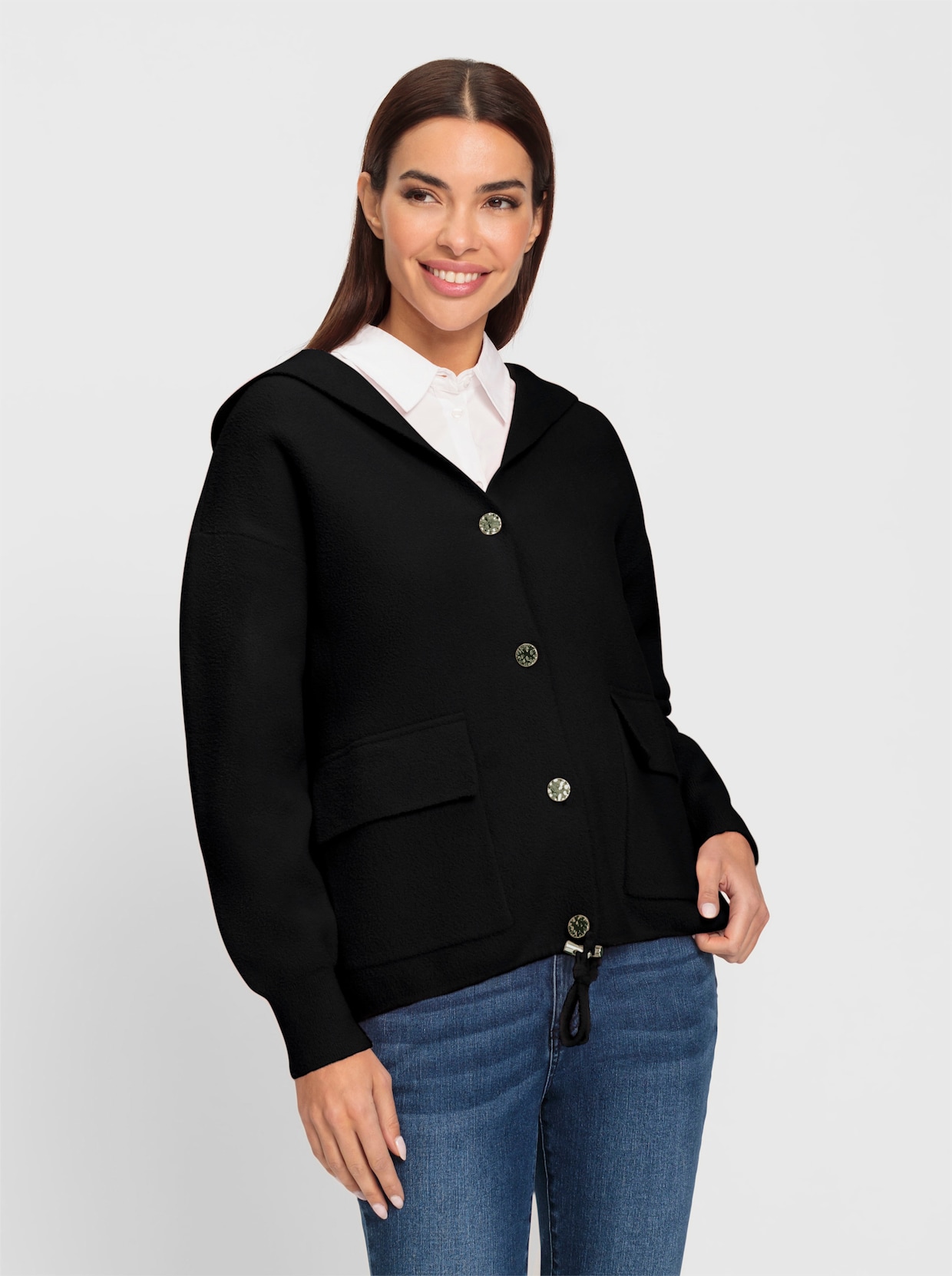 heine Gebreid vest met capuchon - zwart