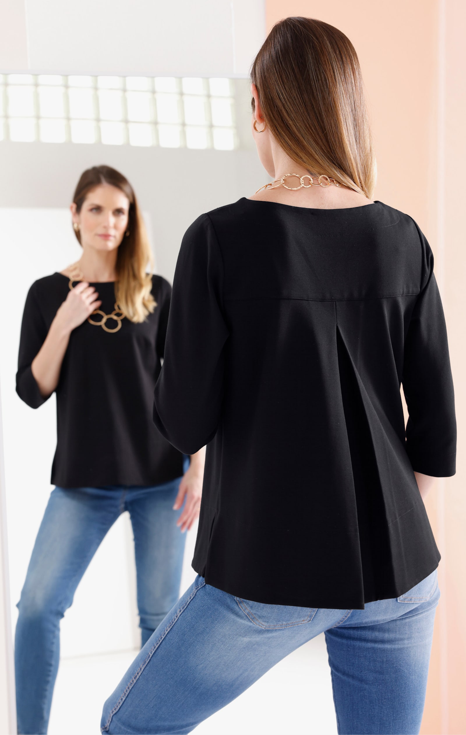 heine 3/4-Arm-Shirt mit Rundhals-Ausschnitt - schwarz