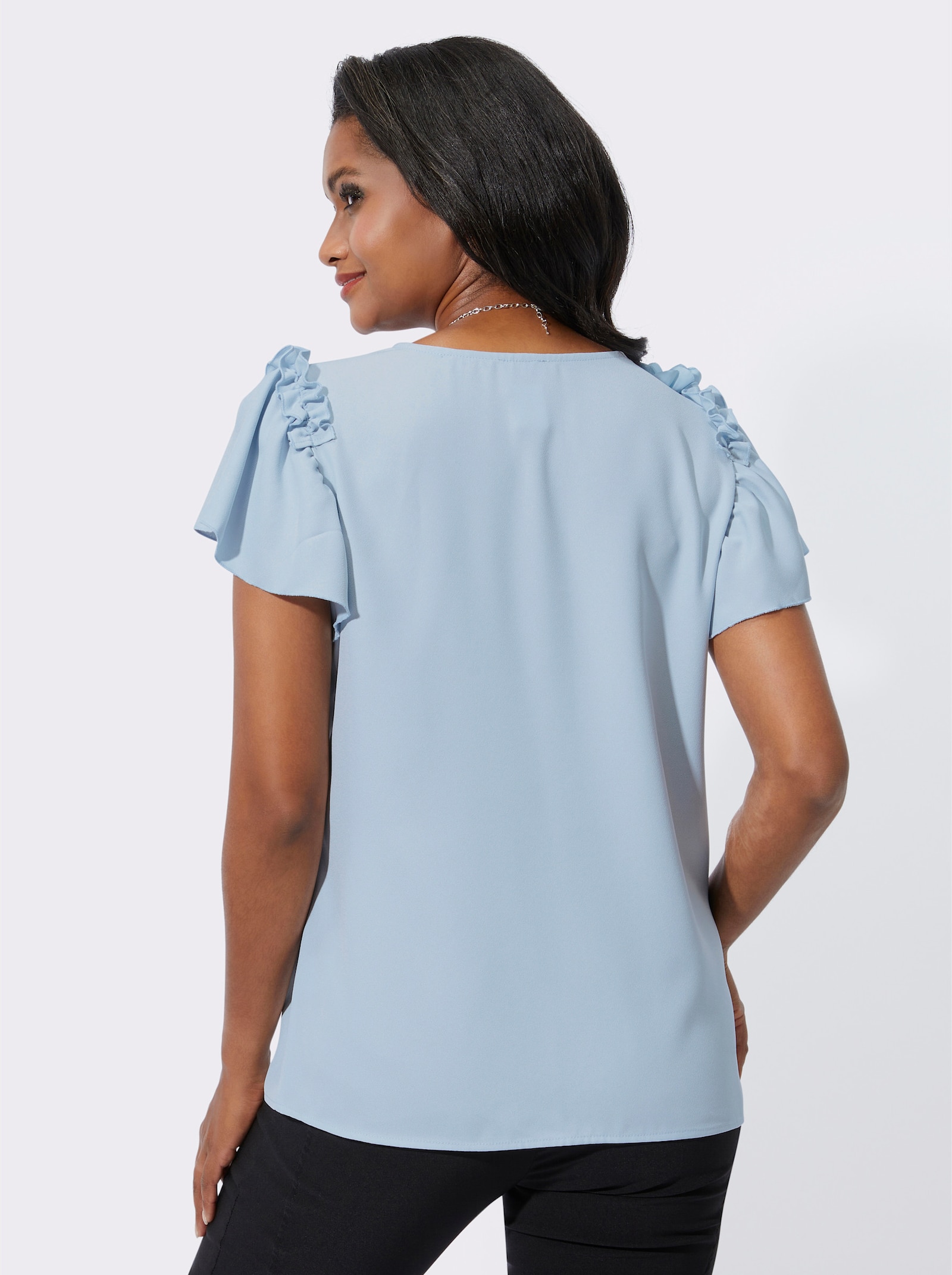 Kurzarmbluse mit Blüten-Applikation - hellblau