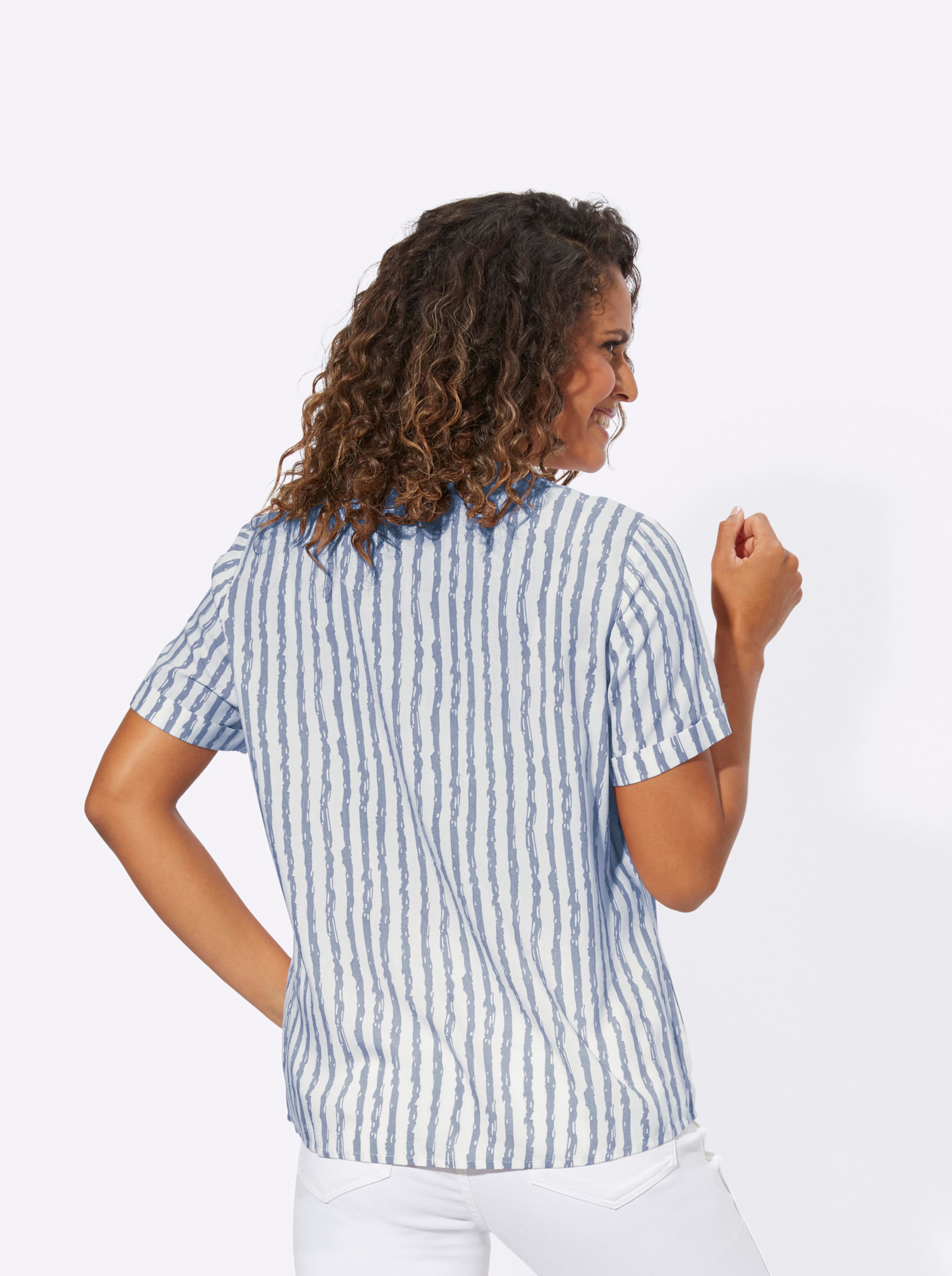 Sheego Damen Taubenblau-Ecru-Gestreift Gestreifte Bluse - Bild 5