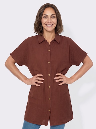 Longbluse mit Knopfleiste - rotbraun