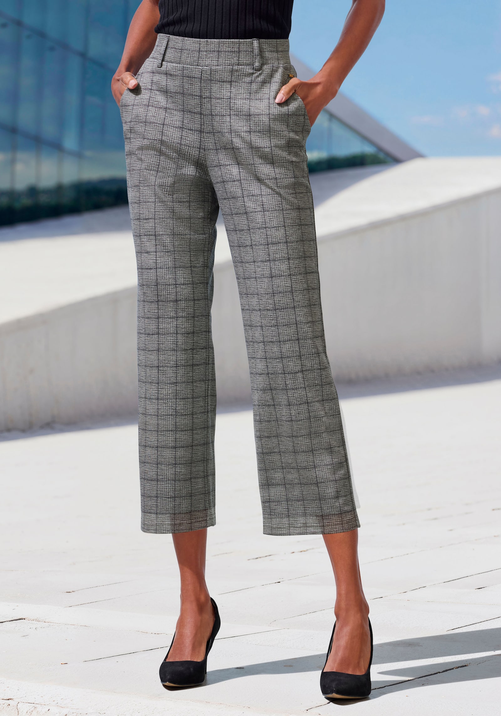 LASCANA Pantalon large - gris à carreaux