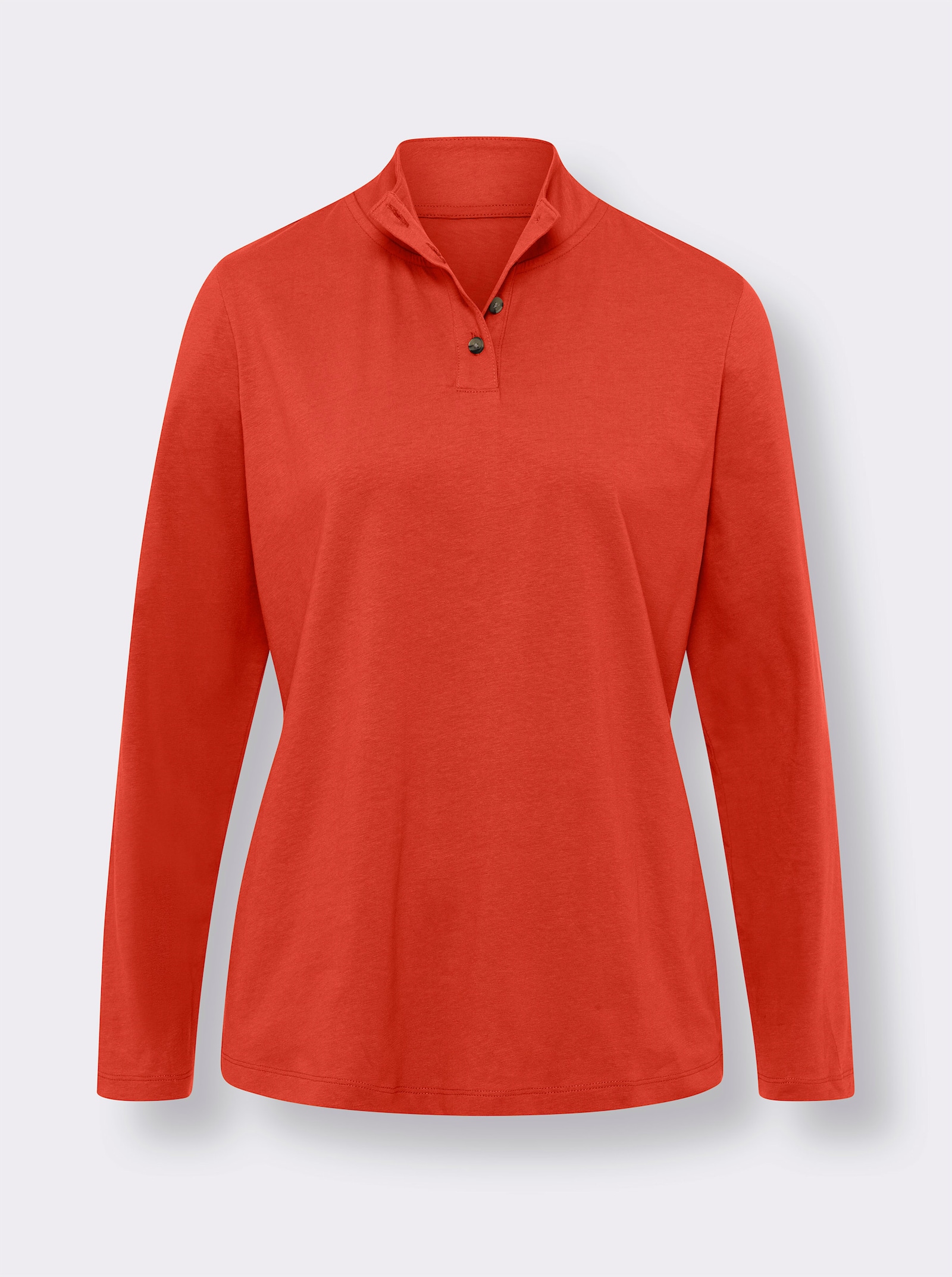 Tričko so stojačikom a ozdobným gombíkom - terakotová