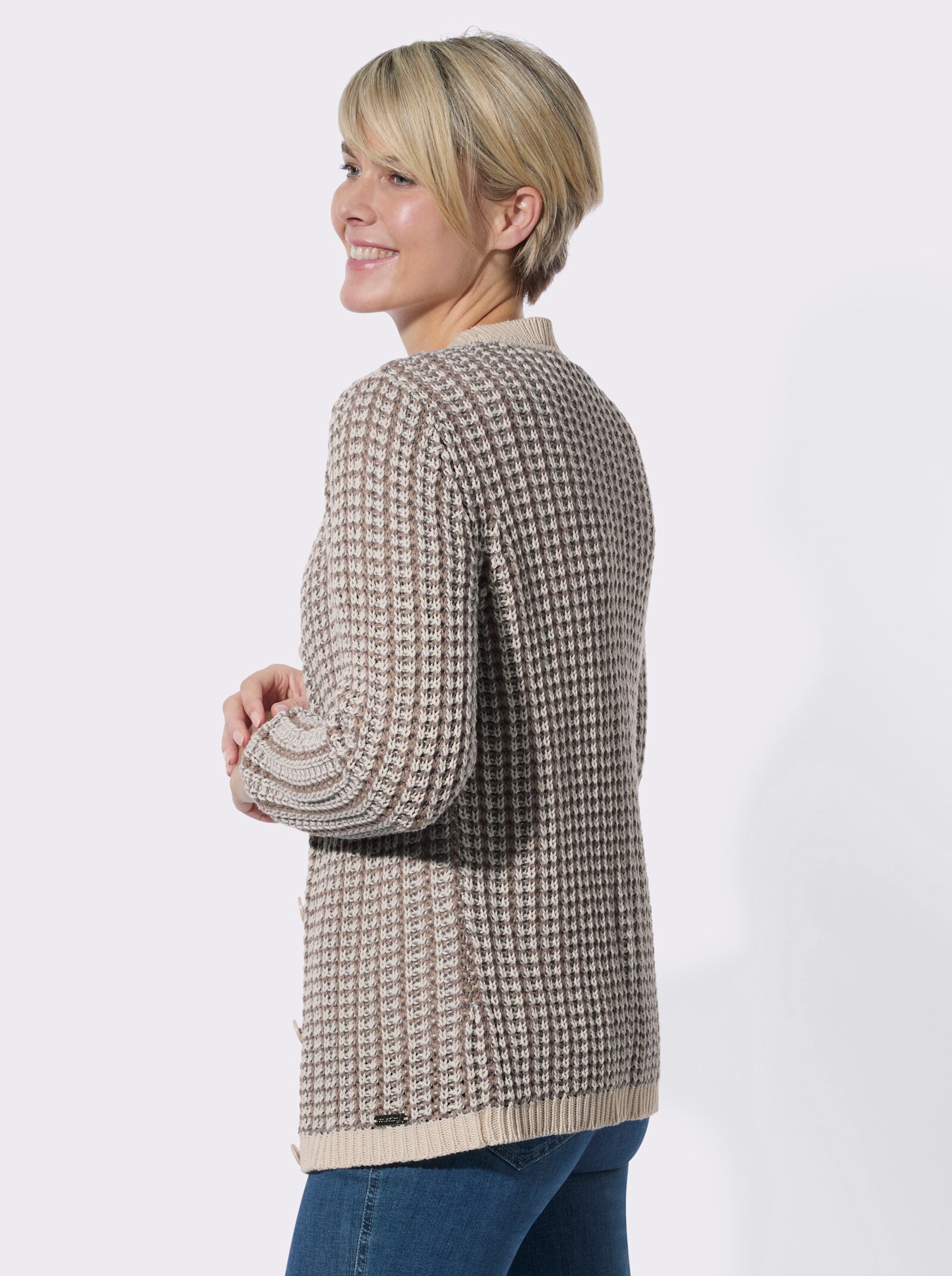 Strickjacke in zweifarbiger Melange-Optik - taupe-sand-gemustert