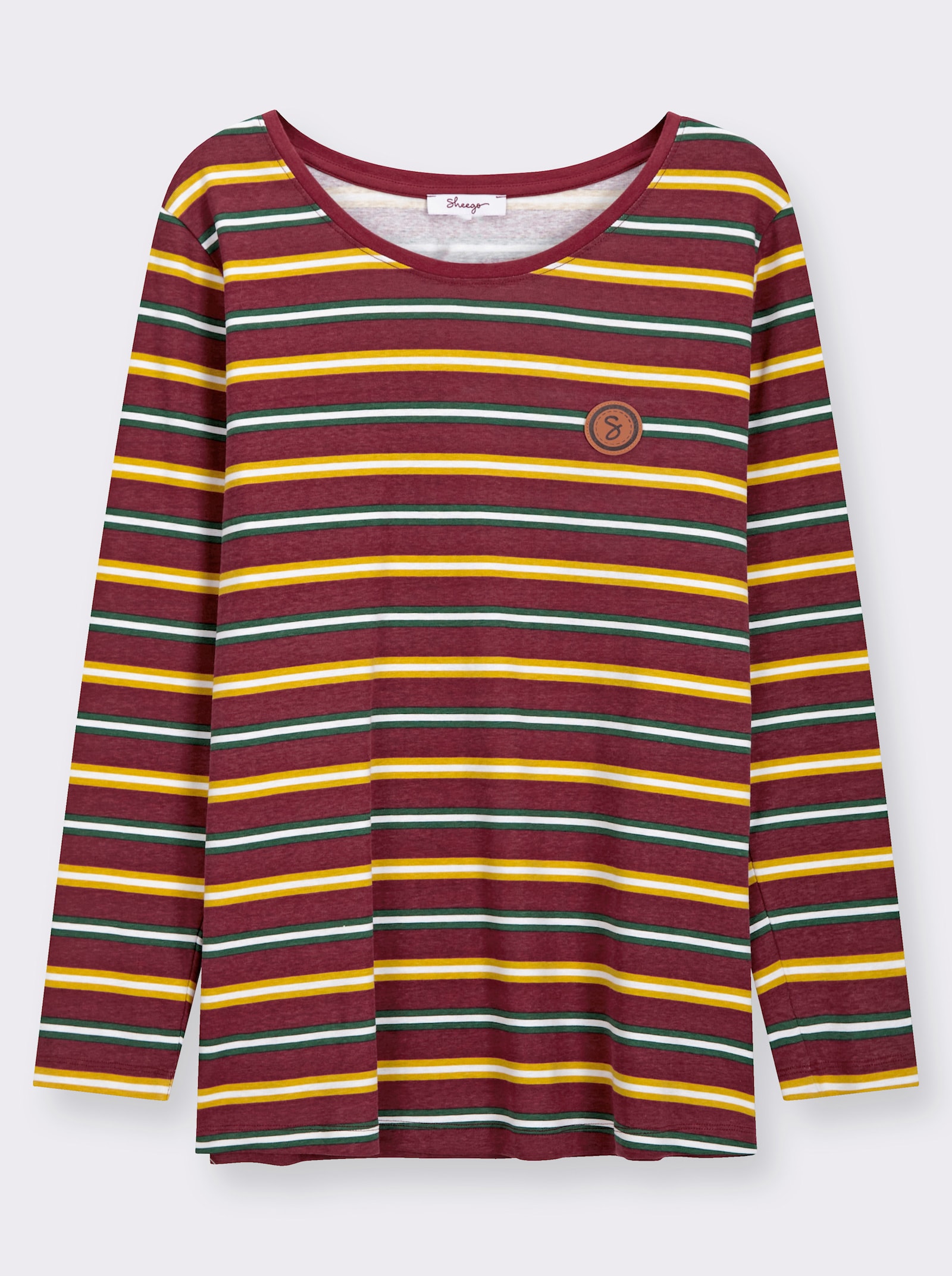 sheego Ringelshirt mit symmetrischen Streifen - bordeaux-moos-geringelt