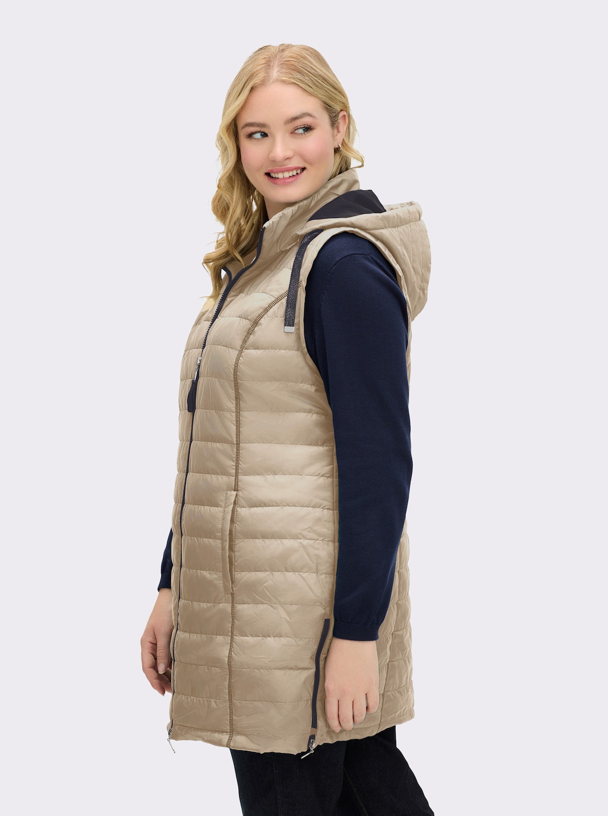 Longweste mit abnehmbarer Kapuze - beige