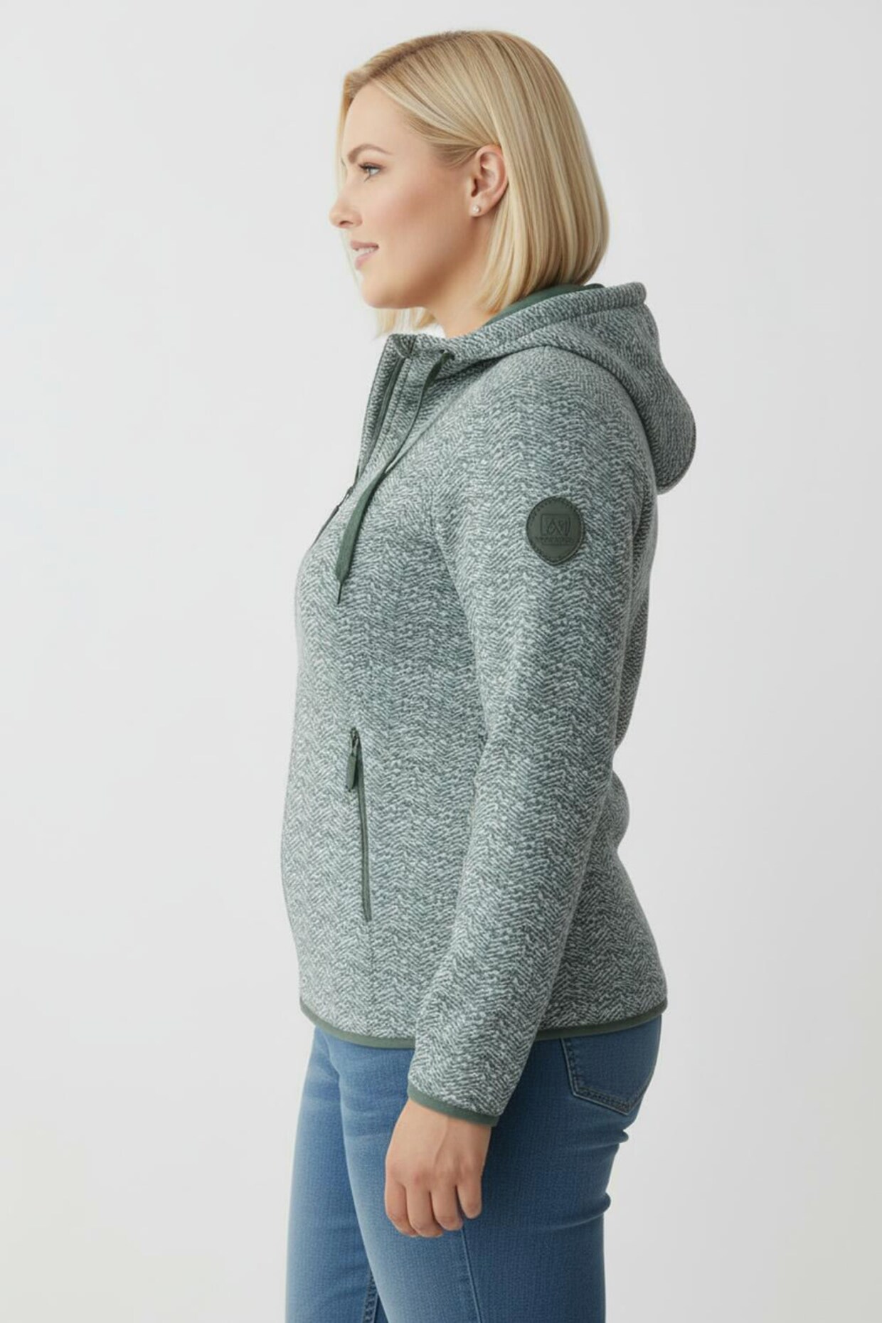 Kapuzenfleecejacke mit abnehmbarer Kapuze - grün-weiß-gemustert