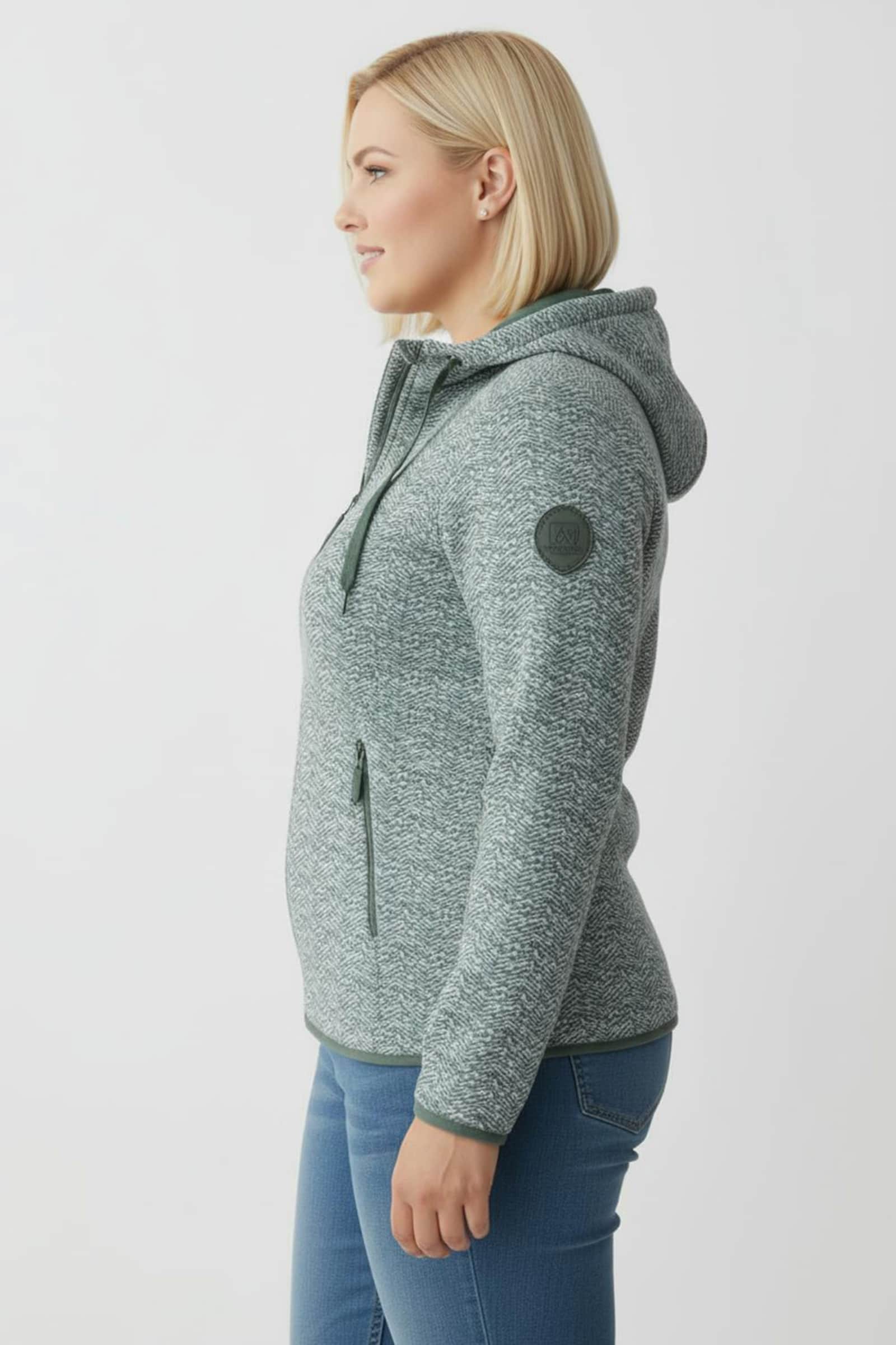 Kapuzenfleecejacke mit abnehmbarer Kapuze - grün-weiß-gemustert