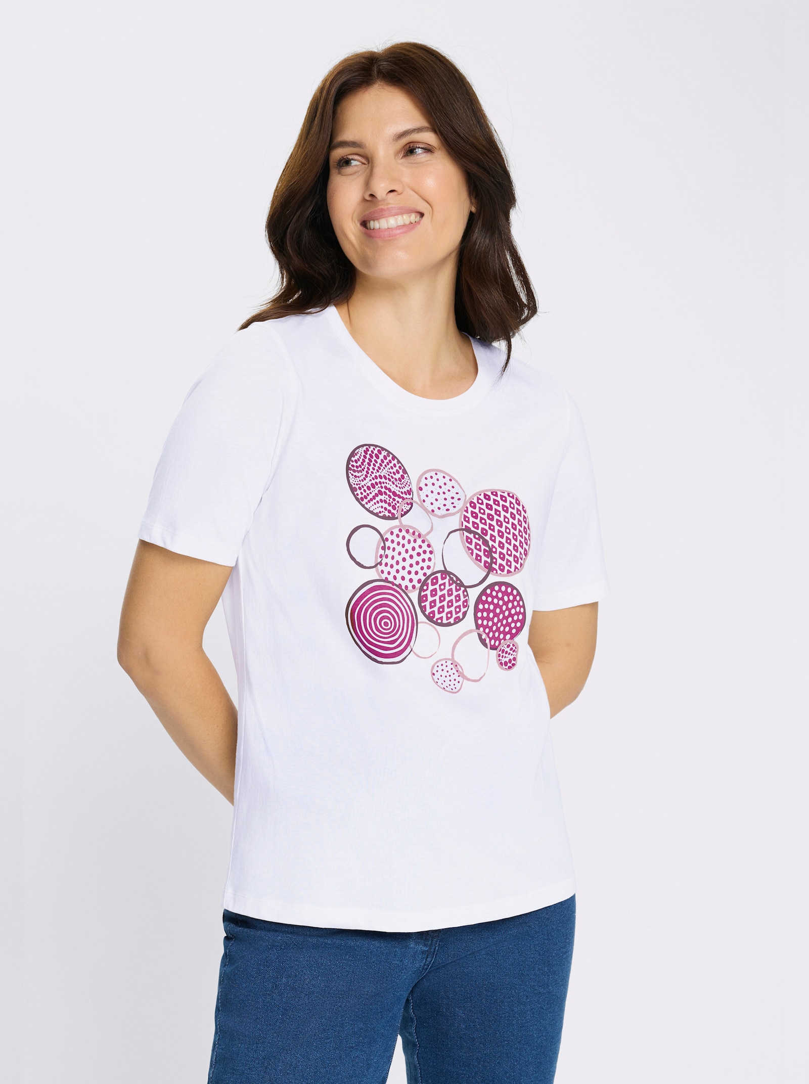 Shirt met korte mouwen en op dessin geplaatste print - wit/magenta
