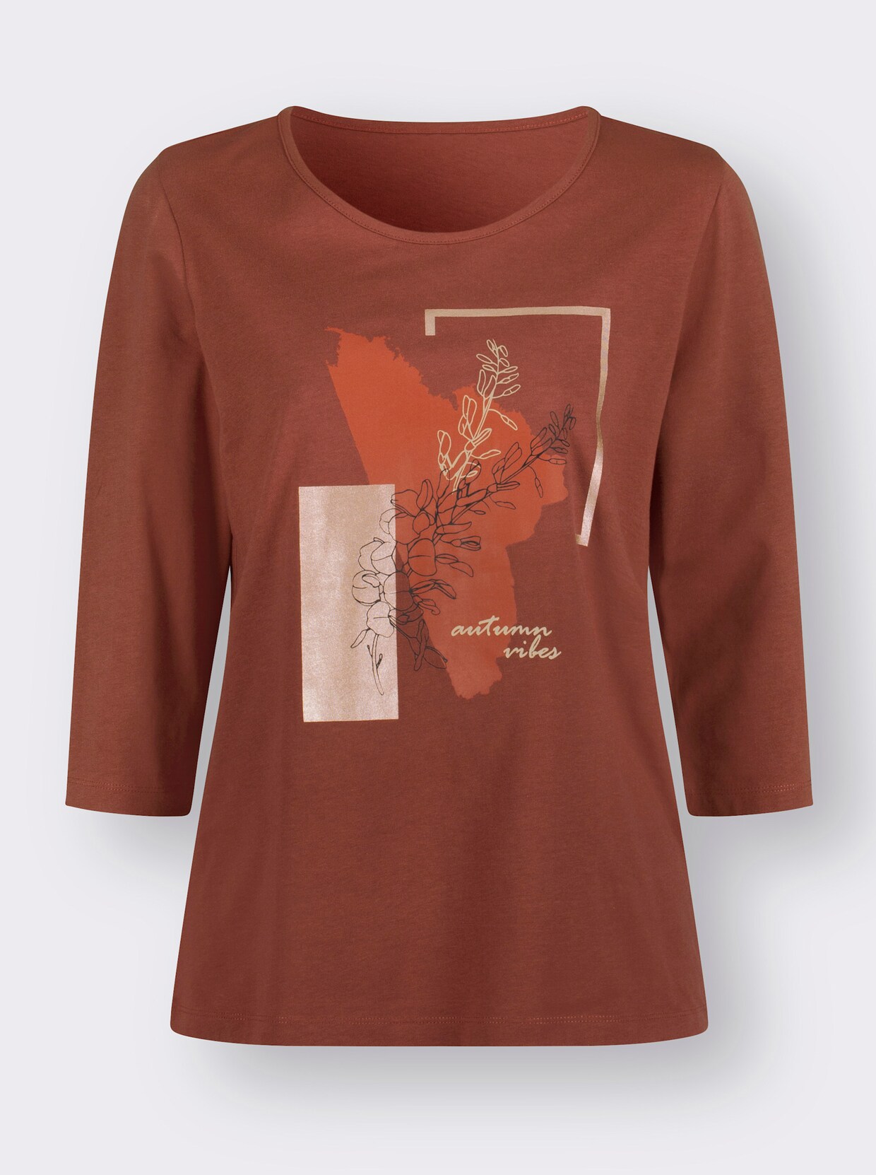 Shirt met ronde hals - roodbruin/roestrood