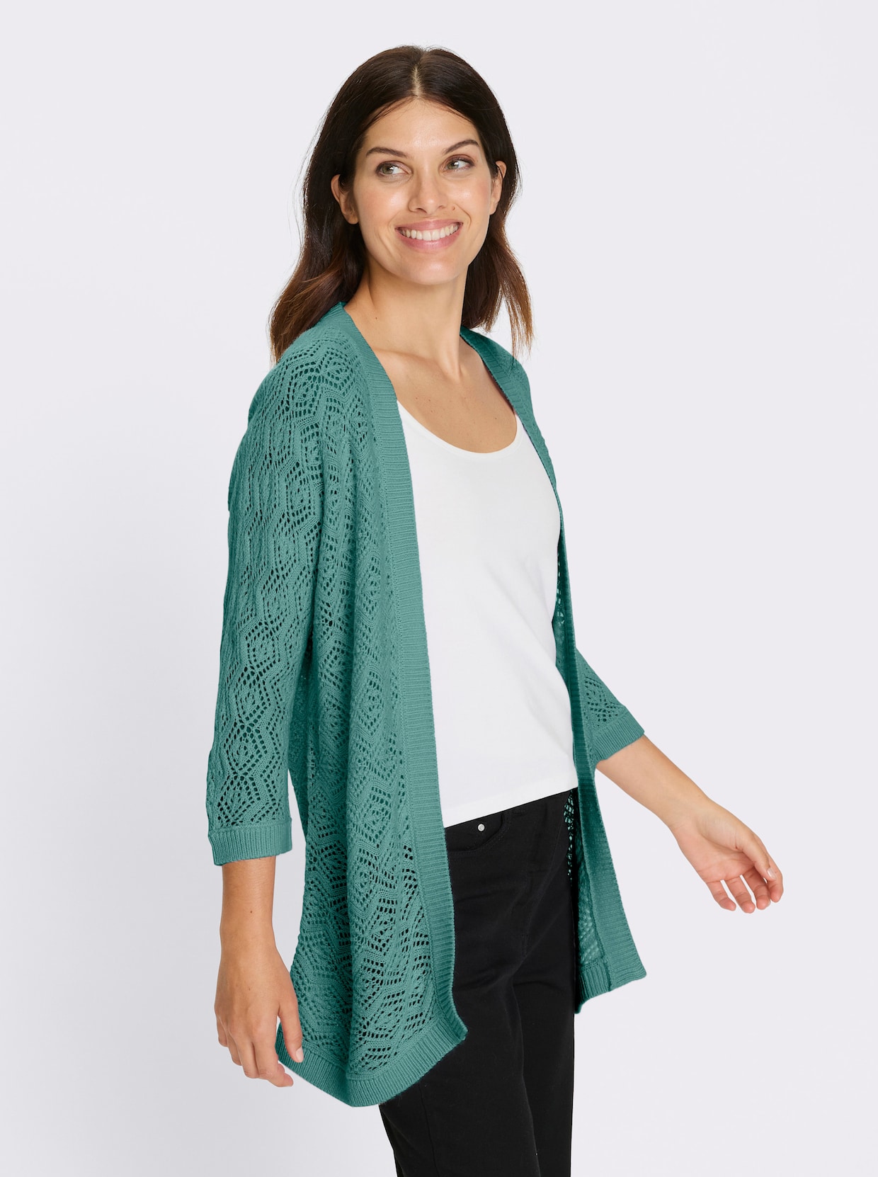 Ajourstrickjacke - salbei