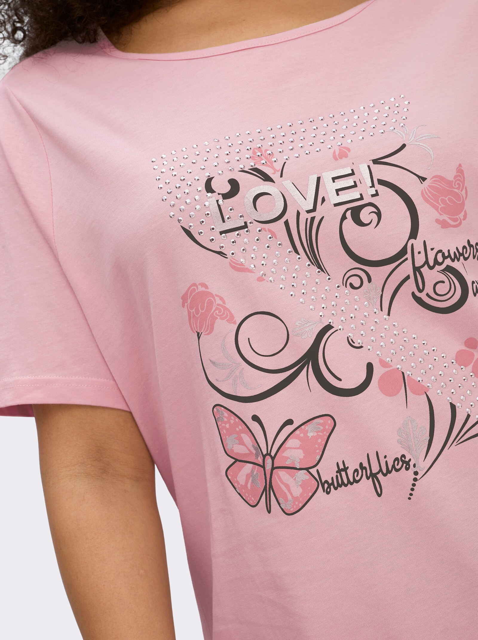 T-Shirt mit Schmetterlings-Druck - rosé