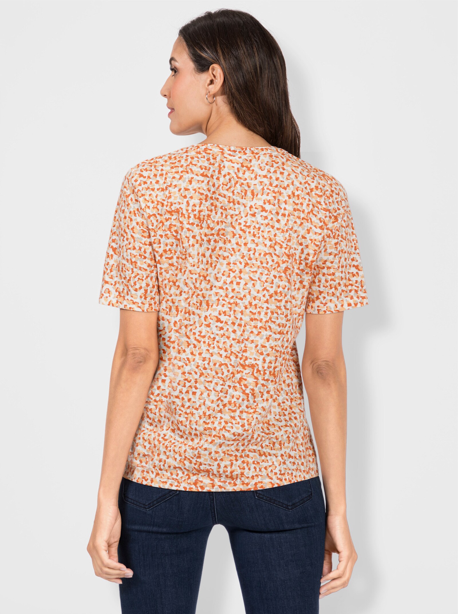 Print-Shirt mit Falten-Verzierung am Ausschnitt - apricot-bedruckt