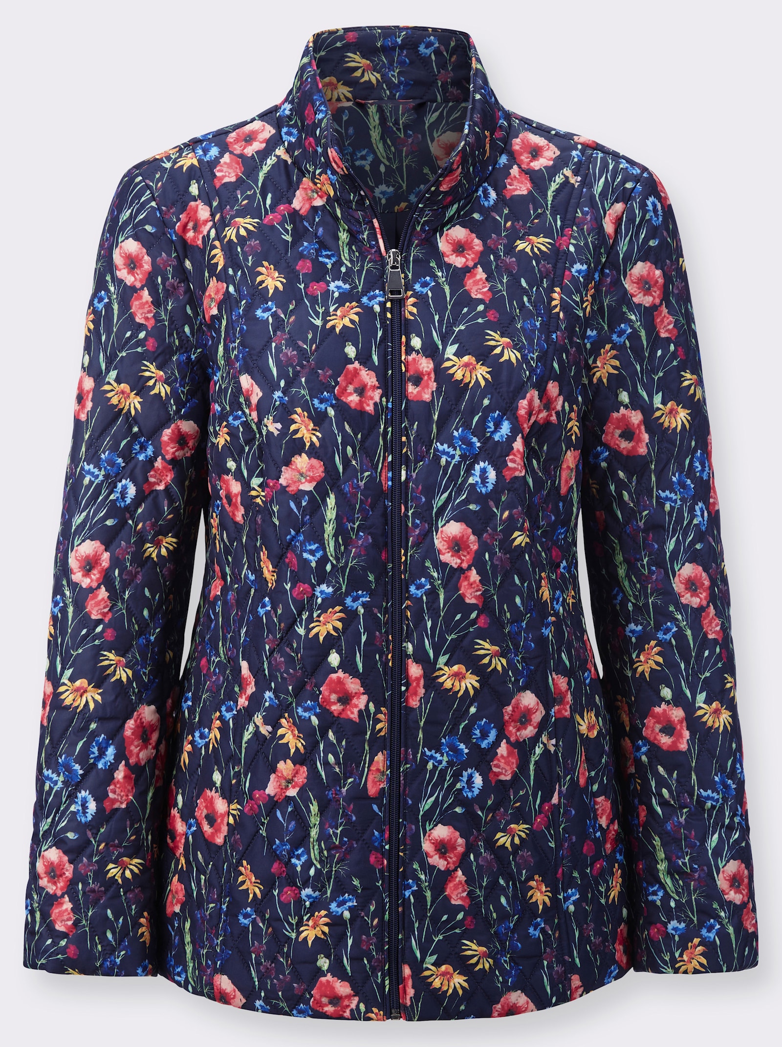 Steppjacke mit rautenförmigem Prägemuster - marine-koralle-bedruckt