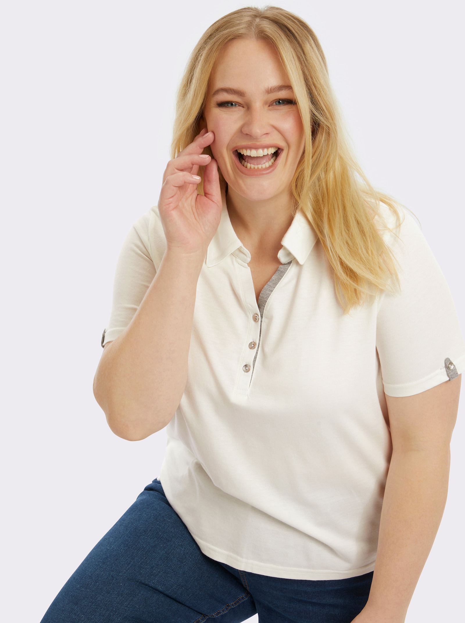 Poloshirt mit Zierriegel - ecru