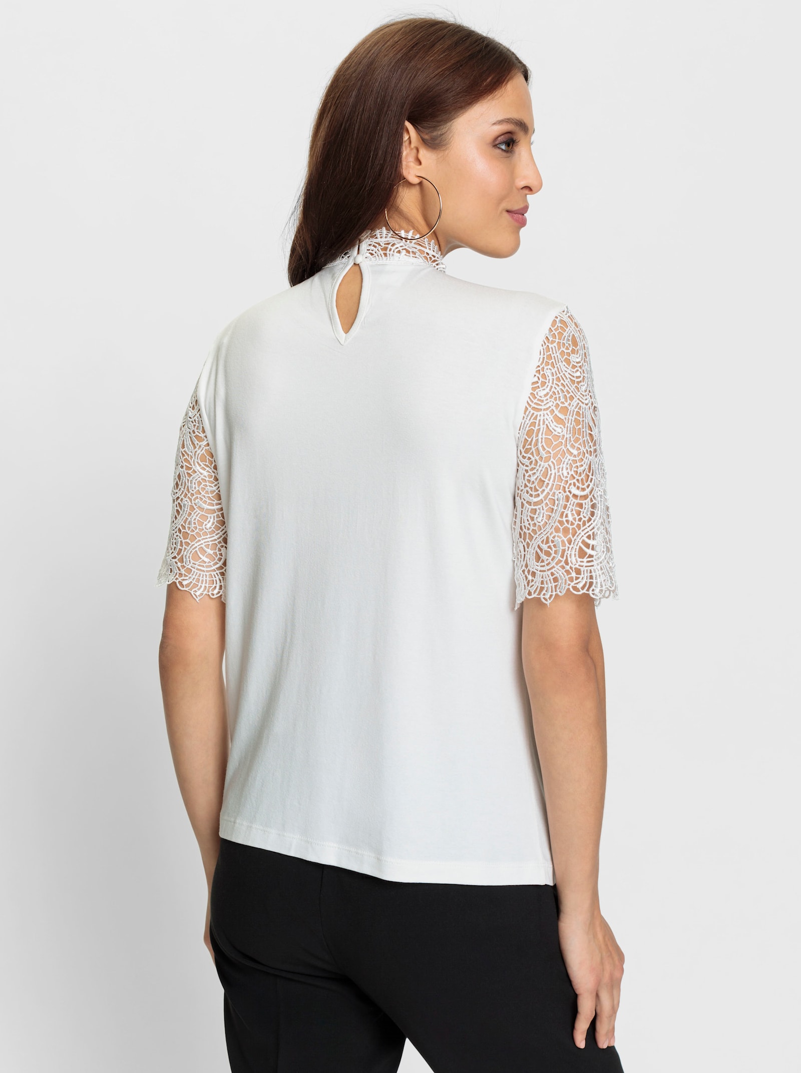 Kanten shirt met ornamenten - ecru