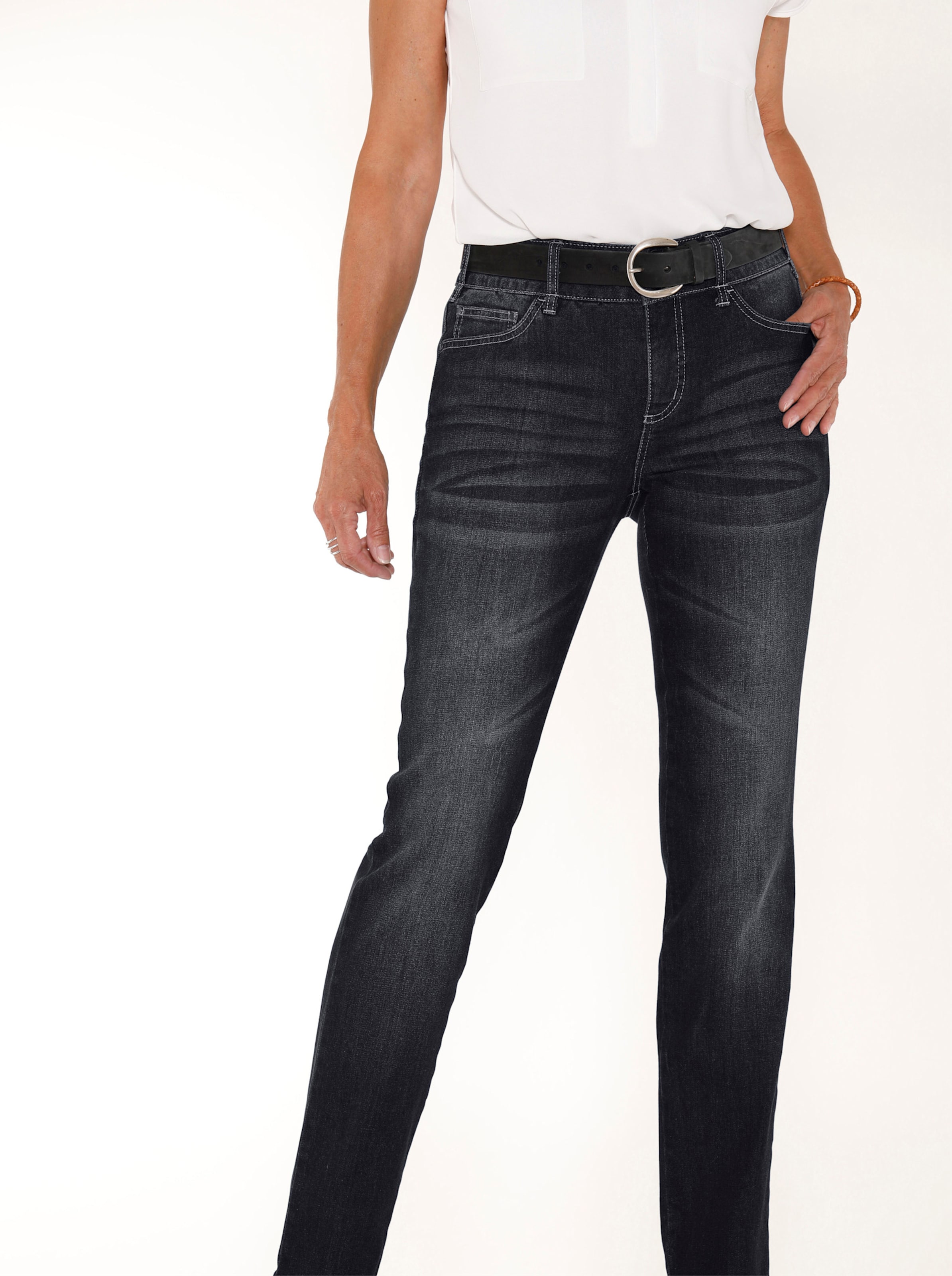 Witt Damen Jeans mit Nieten an den Taschen, black-denim