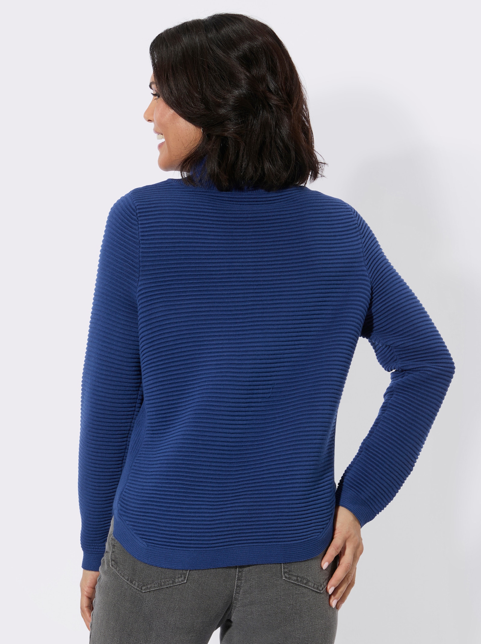 Langarm-Pullover mit Ösenverzierung - royalblau