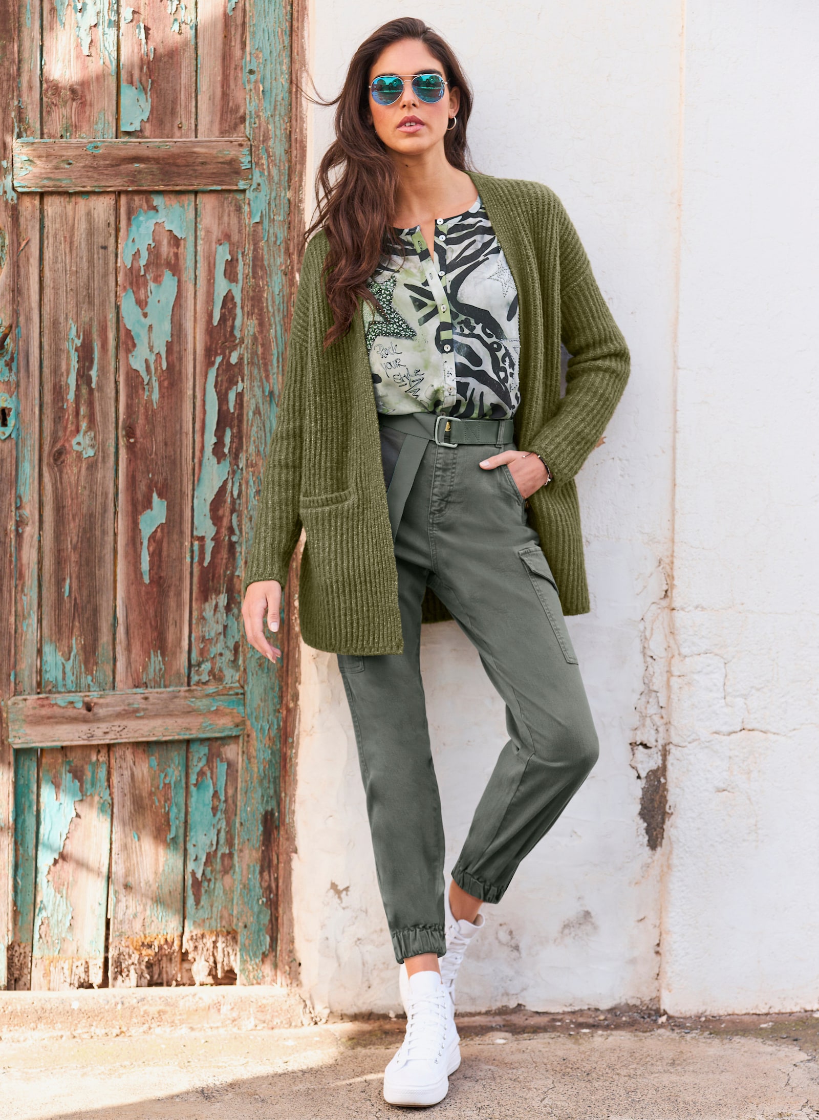 heine Cargobroek elastische pijpzoom - kaki