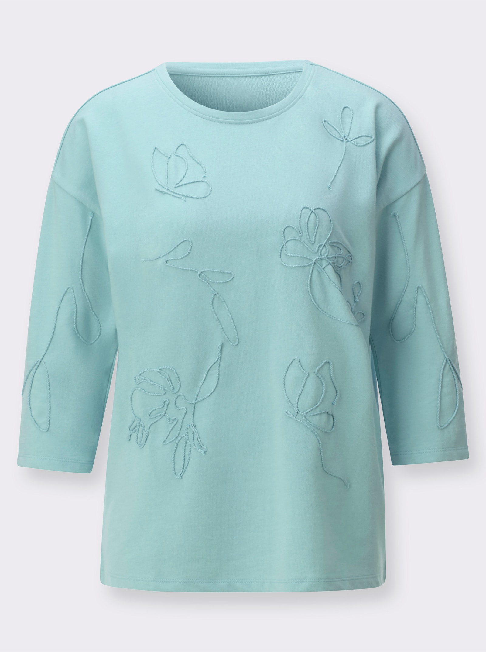 Sweatshirt mit floraler Kurbelstickerei - mint