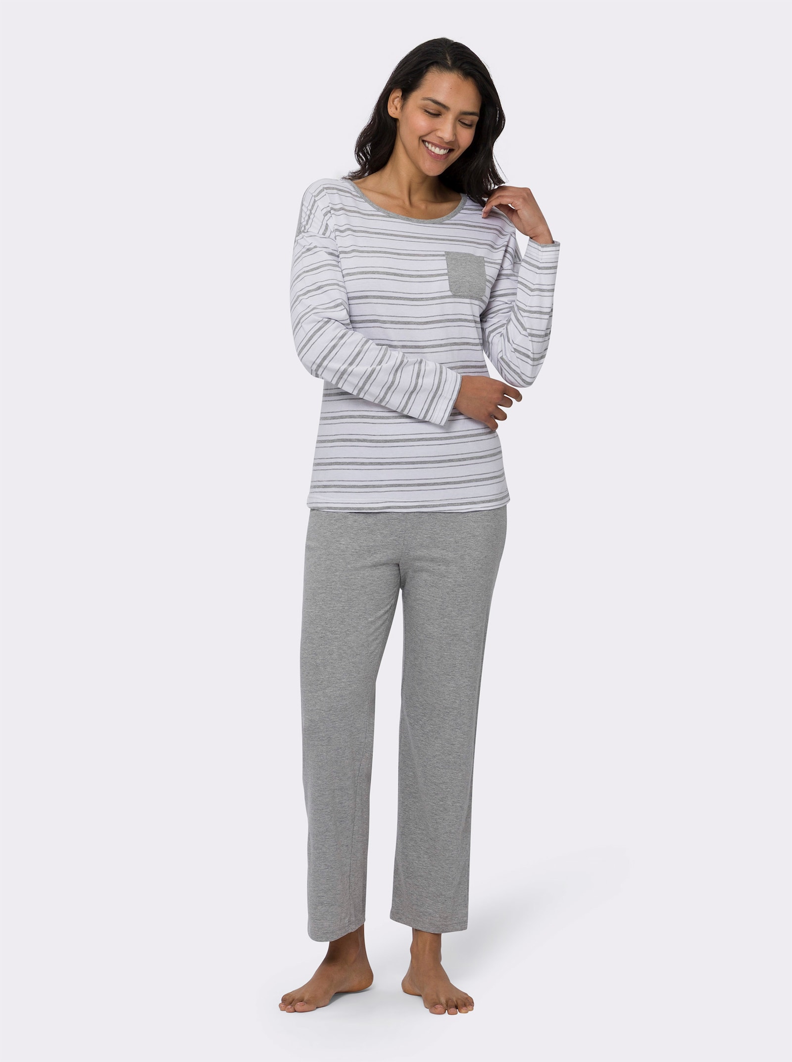 Pyžamo s proužkovaným vzorem - bílá-šedá-melír