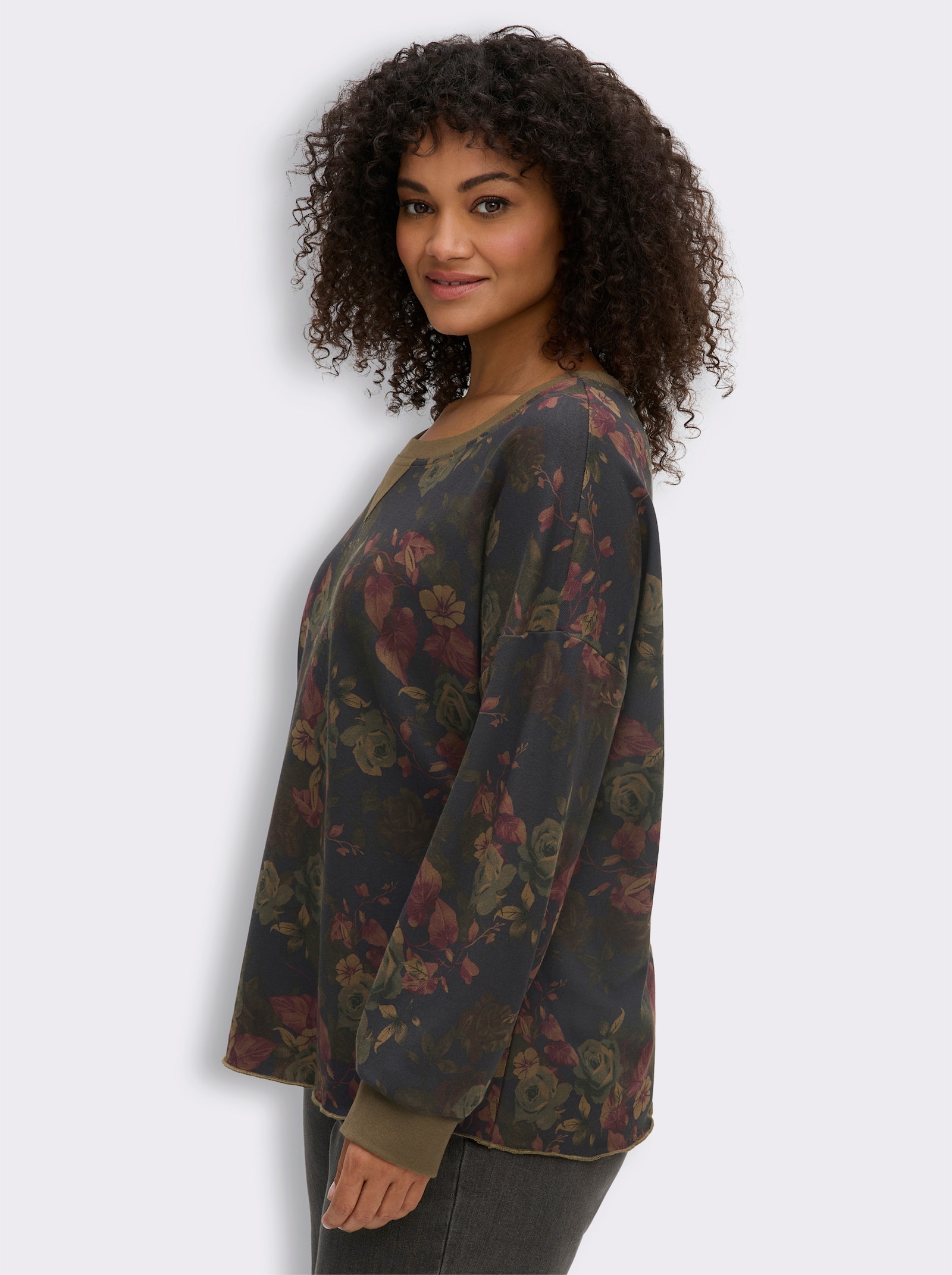 sheego by Joe Browns Sweatshirt mit floralem Print - graphit-burgund-gemustert