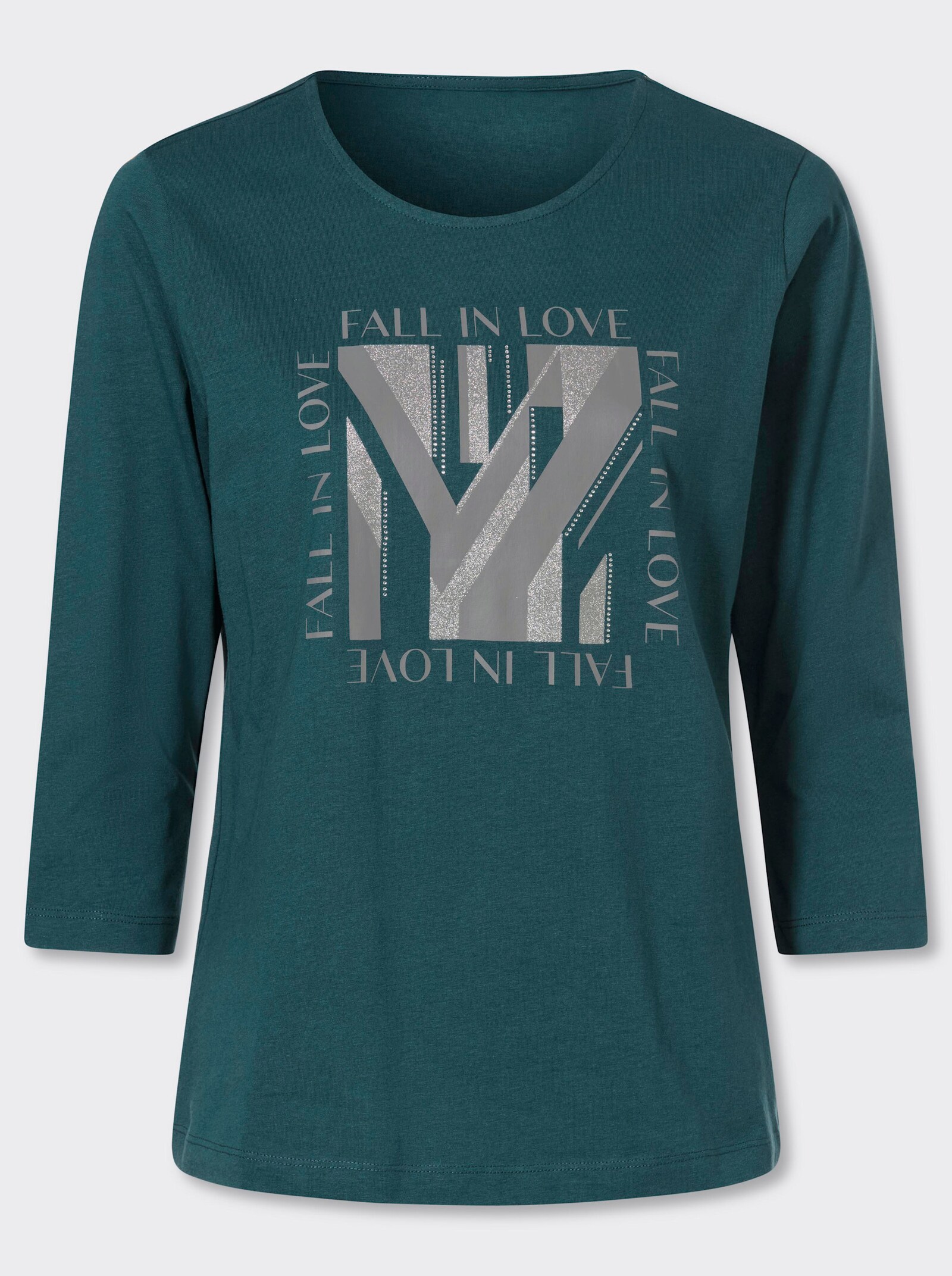 3/4-Arm-Shirt mit Glitzerdruck - petrol-grau