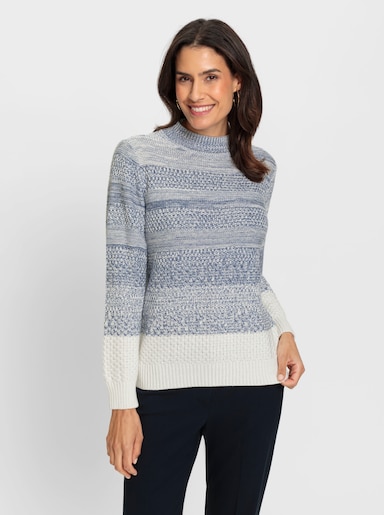 Pullover - taubenblau-ecru-meliert