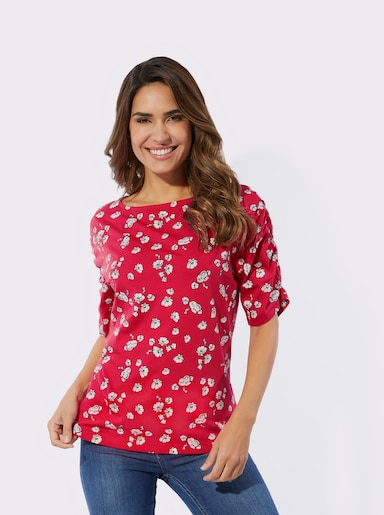 Kurzarmshirt mit Blumenmuster - erdbeere-ecru-bedruckt