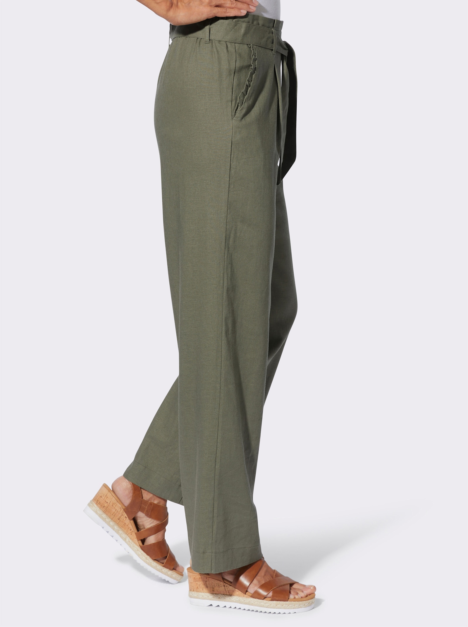 Schlupfhose mit Bindegürtel - khaki
