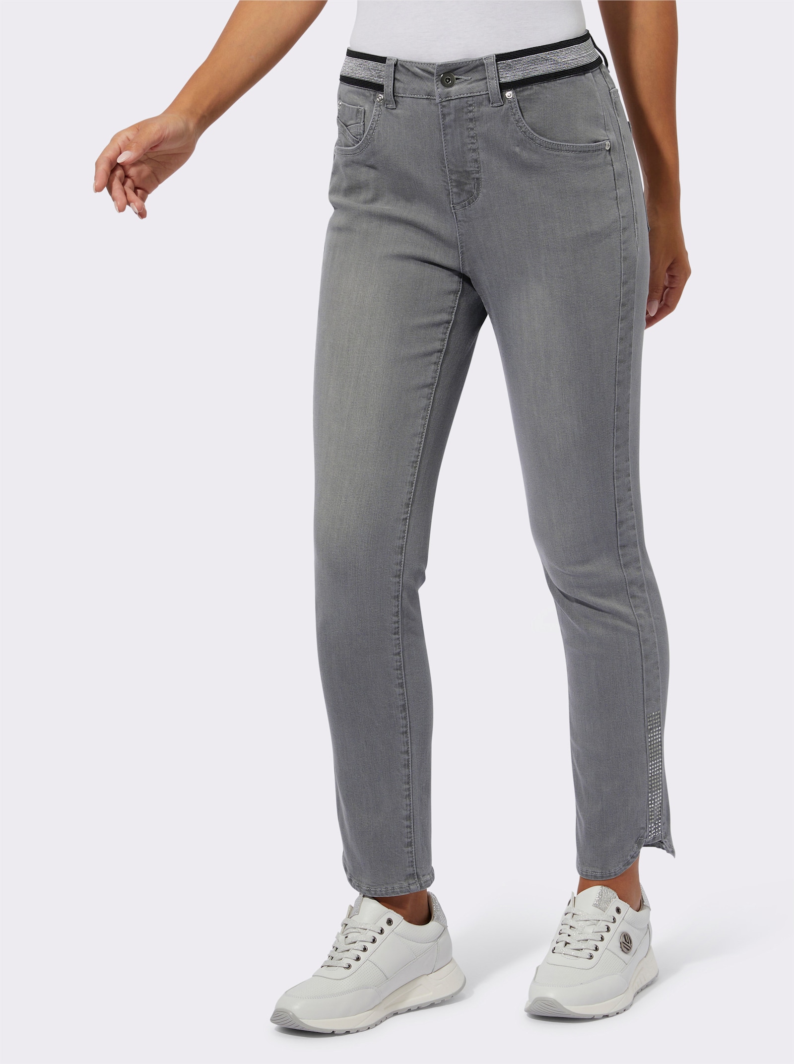 7/8-Jeans mit Ziersteinchen - light grey-denim
