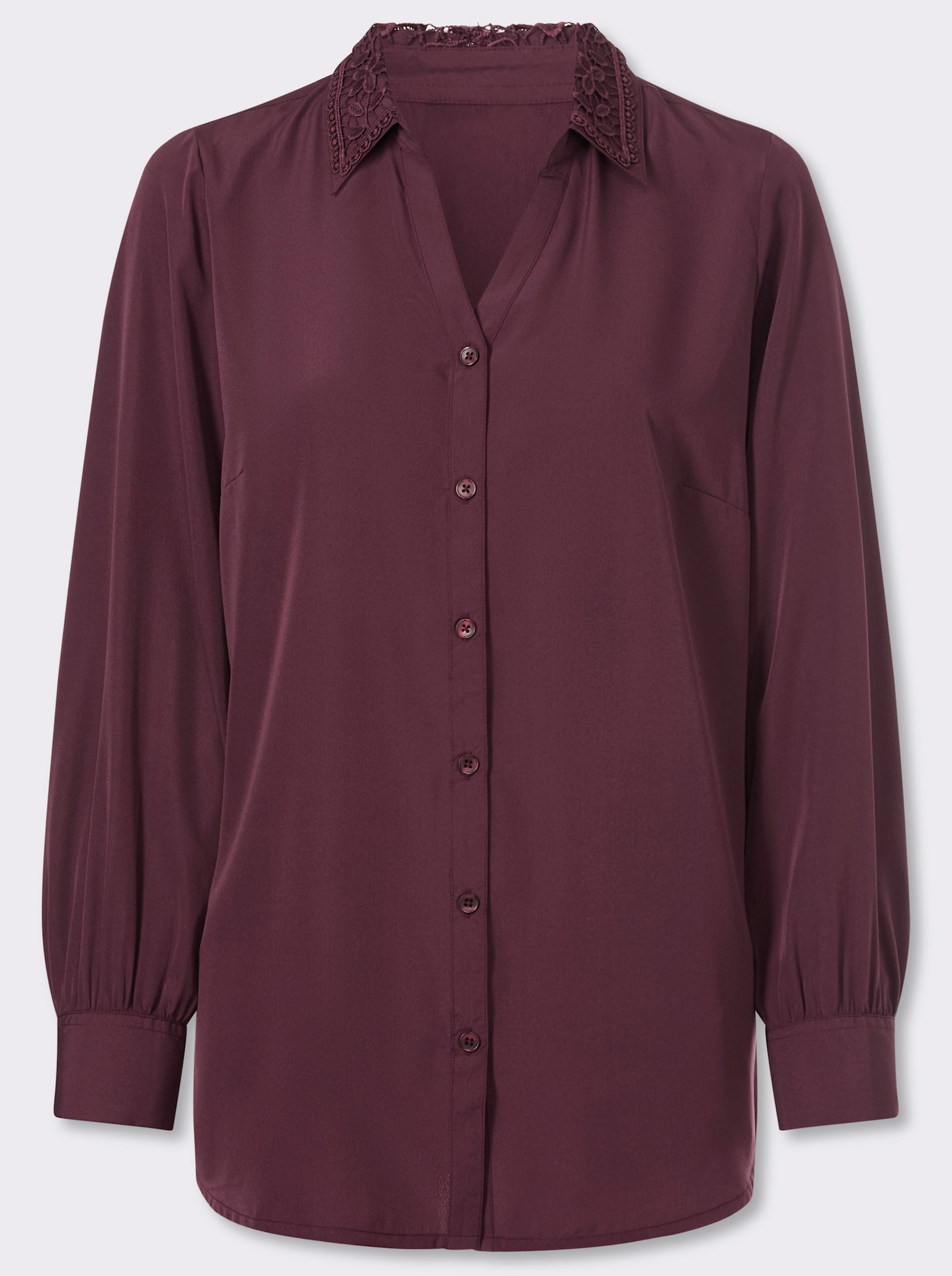 Longbluse mit Spitzenbesatz - burgund
