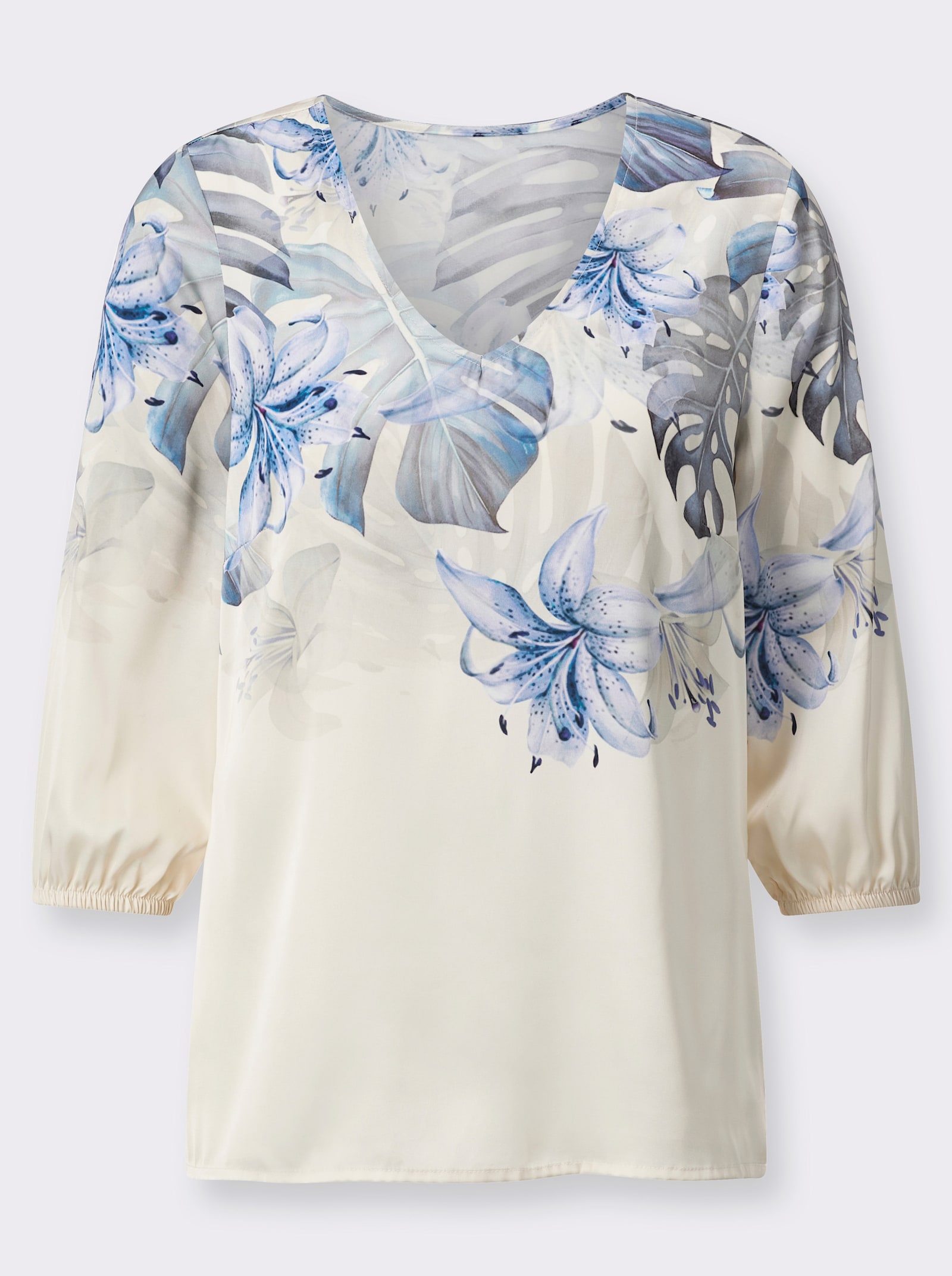 Druckbluse aus Matt-Satin - eisblau-champagner-bedruckt