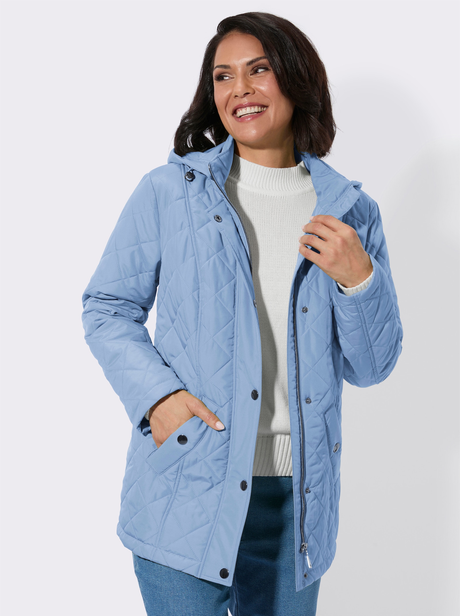 Steppjacke mit Druckknopf-Taschen - eisblau