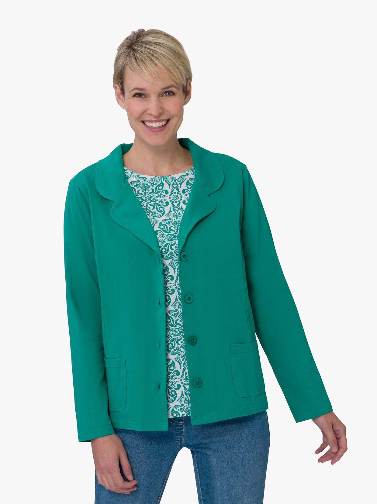 Shirt-Twinset - smaragd + weiß-smaragd-bedruckt