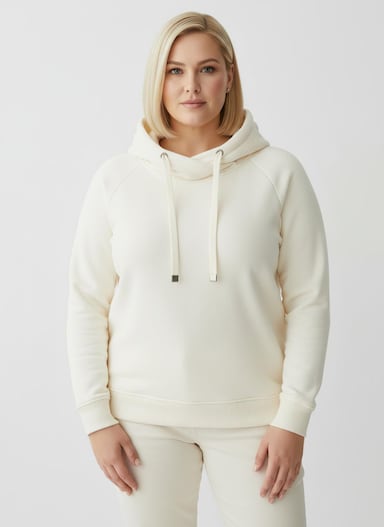 Sweatshirt mit halsfernem Rollkragen - wollweiß