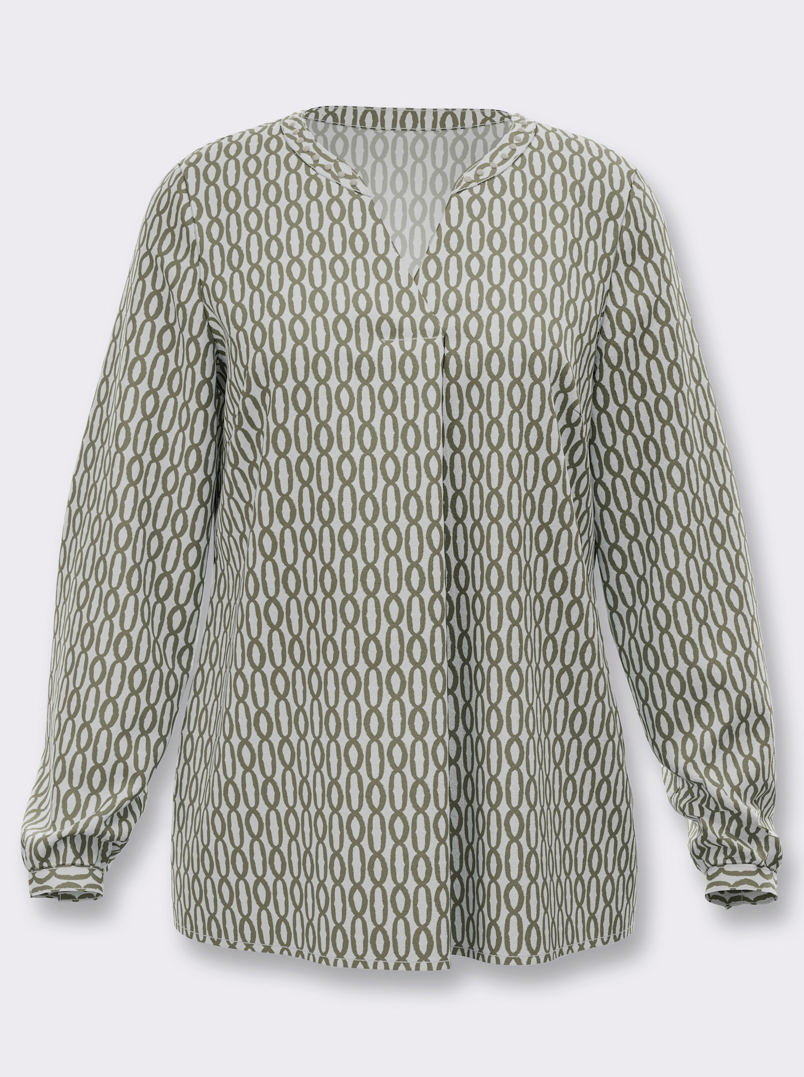 heine Druckbluse mit Ziernieten - ecru-khaki-bedruckt