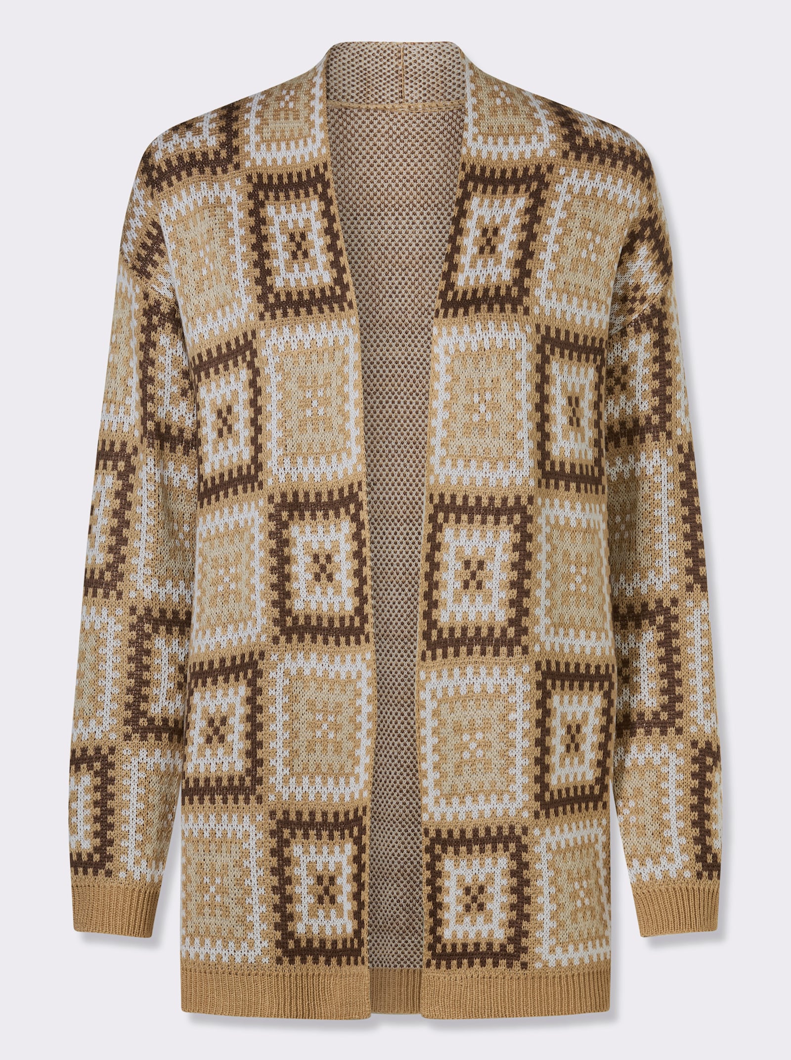 Vest met kleurrijk jacquardpatroon. - camel/choco gedessineerd