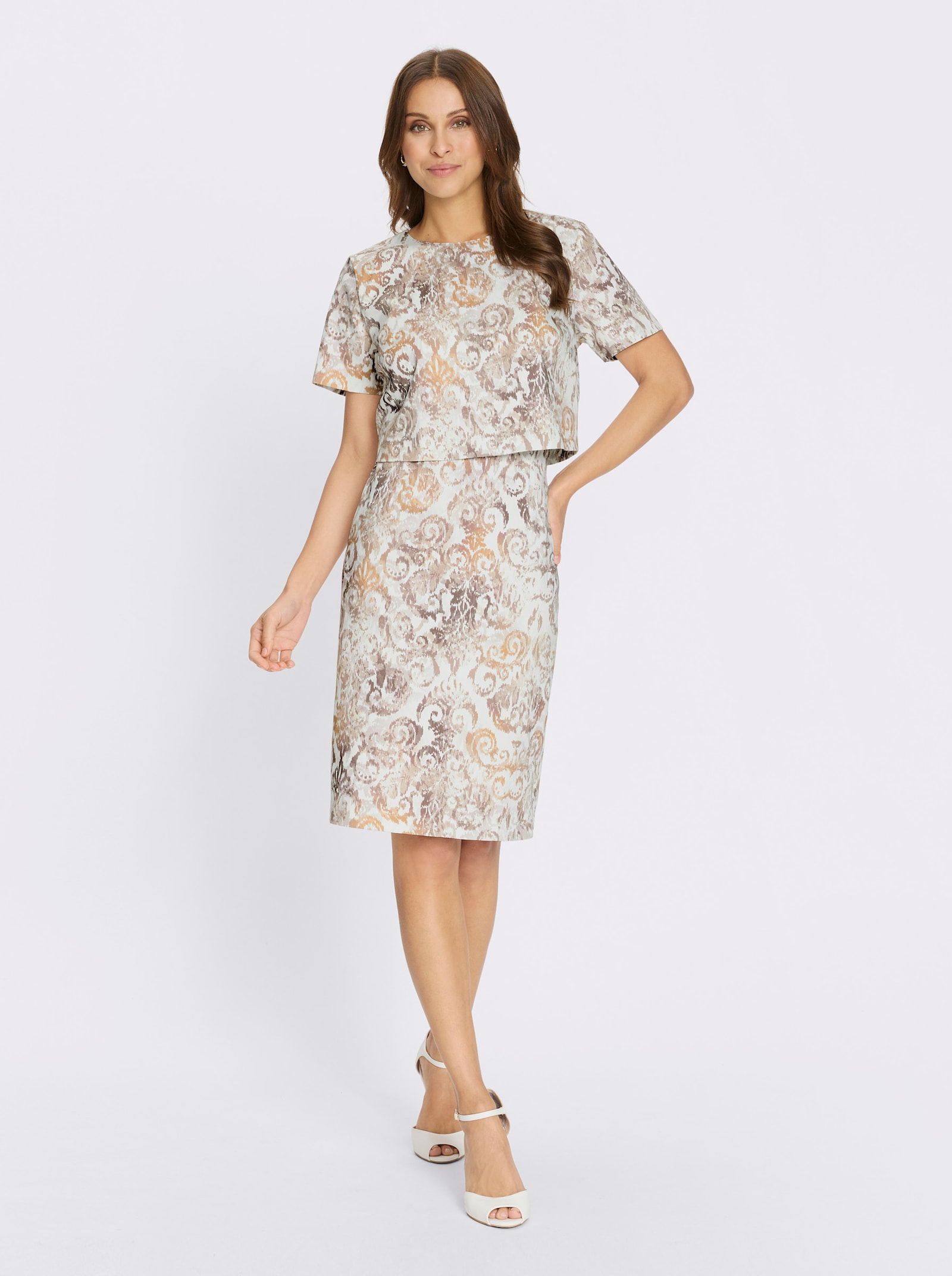 Druckkleid in Naturtönen - ecru-sesam-bedruckt