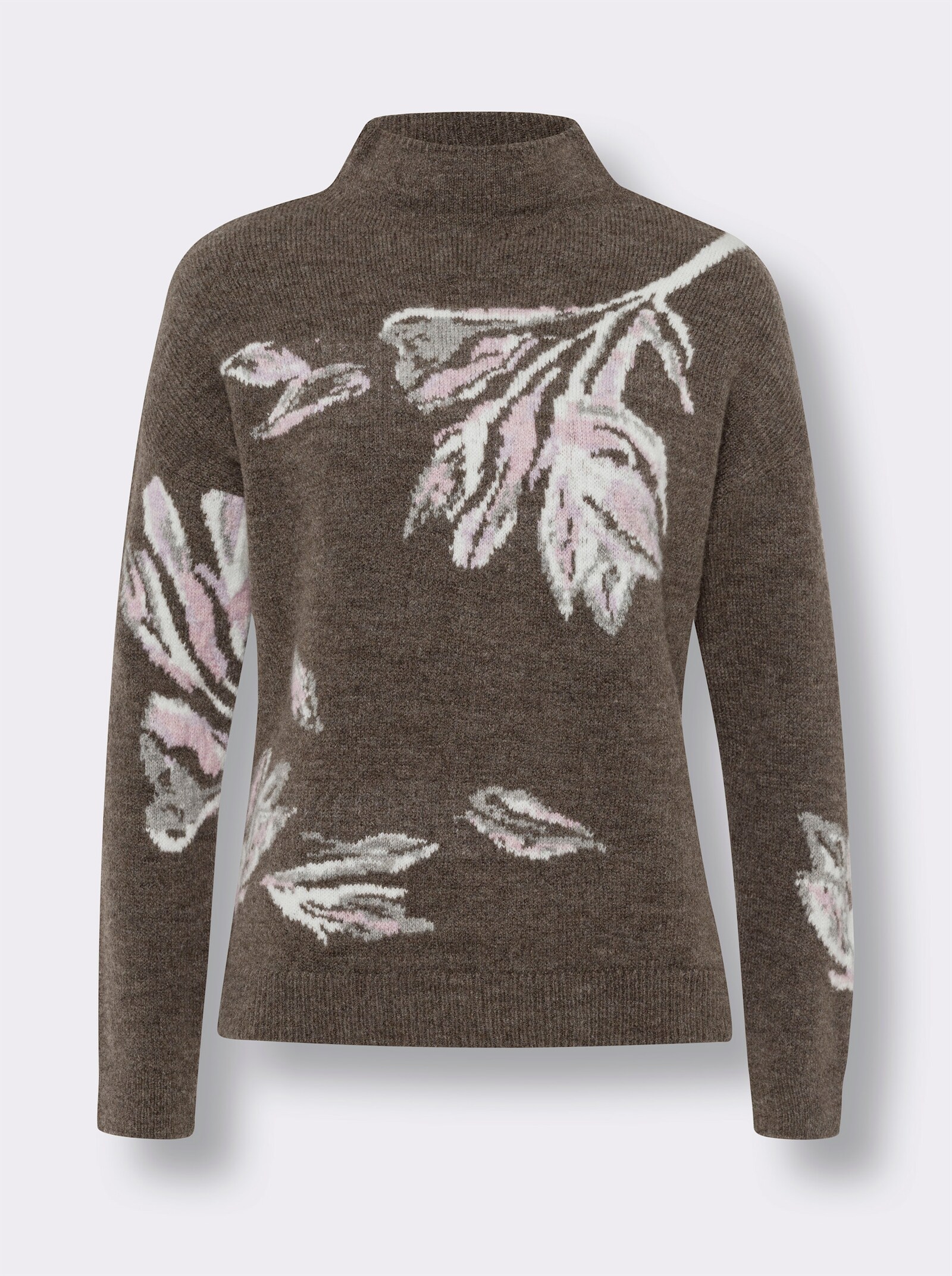 heine Jacquard-Pullover mit Rippbündchen - dunkeltaupe-ecru-gemustert