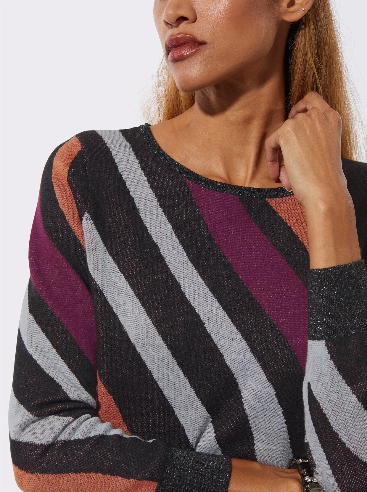 Jacquard-Pullover - schwarz-koralle-gemustert