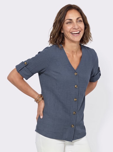 3/4-Arm-Bluse mit Krempelfunktion - rauchblau